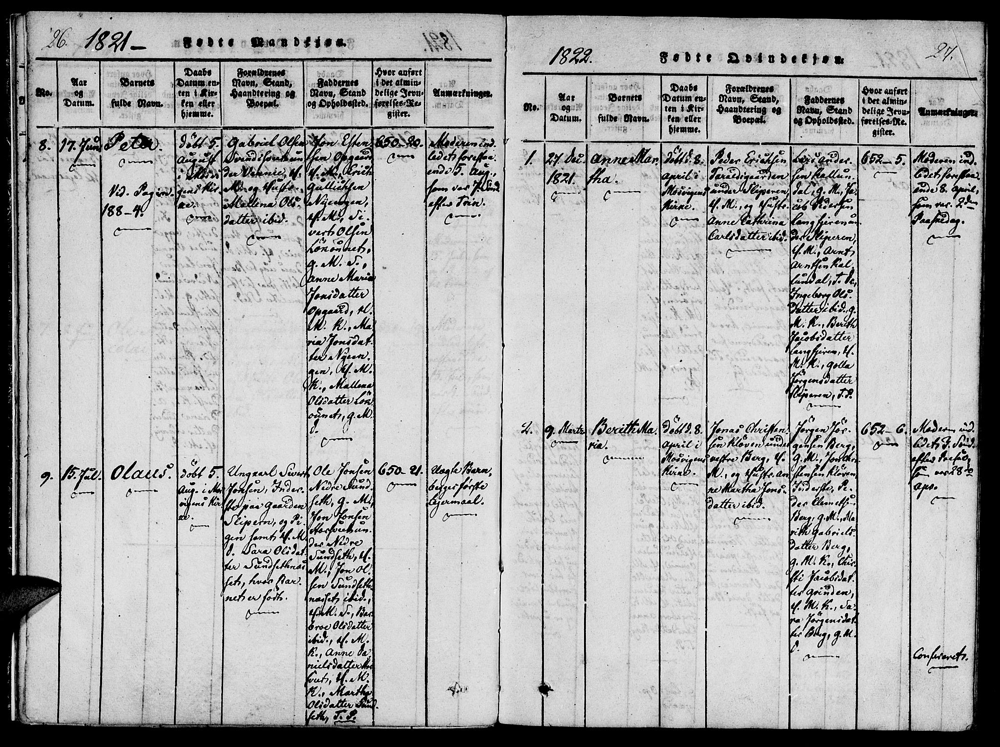 Ministerialprotokoller, klokkerbøker og fødselsregistre - Nord-Trøndelag, SAT/A-1458/733/L0322: Parish register (official) no. 733A01, 1817-1842, p. 26-27