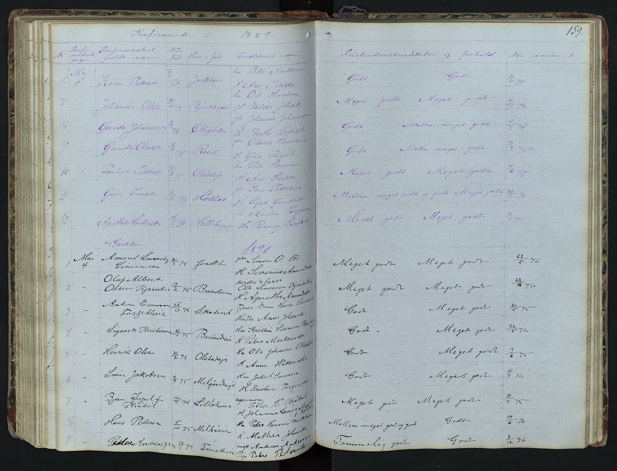 Vestre Gausdal prestekontor, SAH/PREST-094/H/Ha/Hab/L0001: Parish register (copy) no. 1, 1867-1895, p. 159