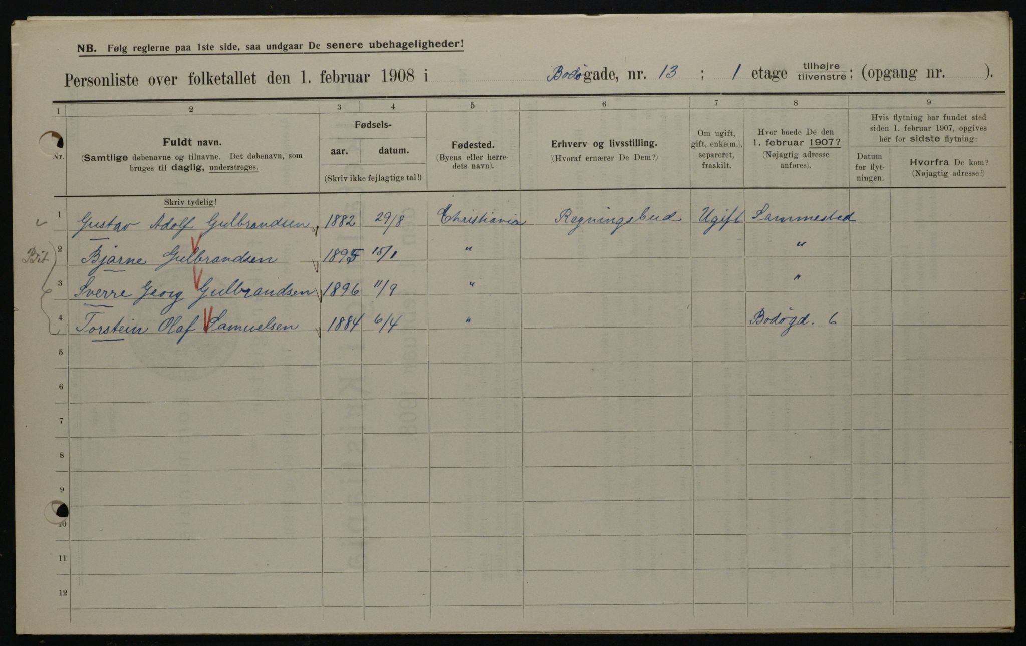 OBA, Municipal Census 1908 for Kristiania, 1908, p. 6596
