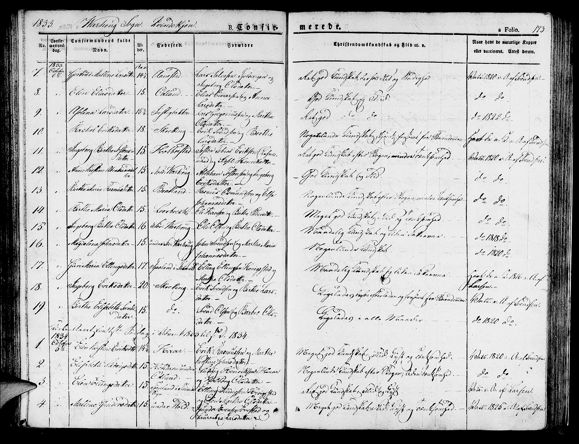 Hå sokneprestkontor, AV/SAST-A-101801/001/30BA/L0004: Parish register (official) no. A 4.1 /2, 1826-1841, p. 173