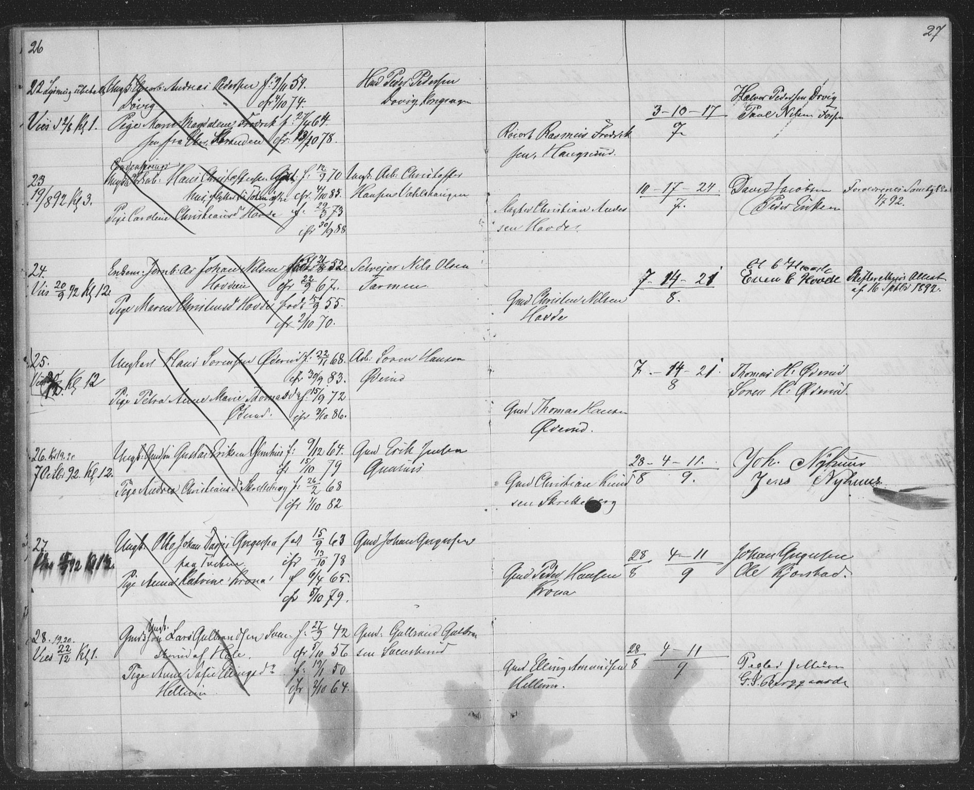 Modum kirkebøker, SAKO/A-234/H/Ha/L0001: Banns register no. I 1, 1891-1903, p. 26-27