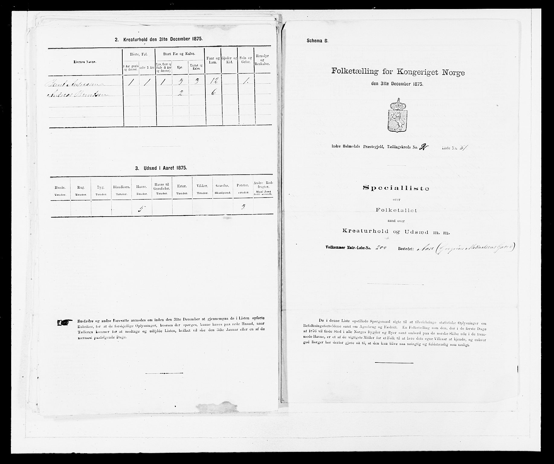 SAB, 1875 census for 1430P Indre Holmedal, 1875, p. 290