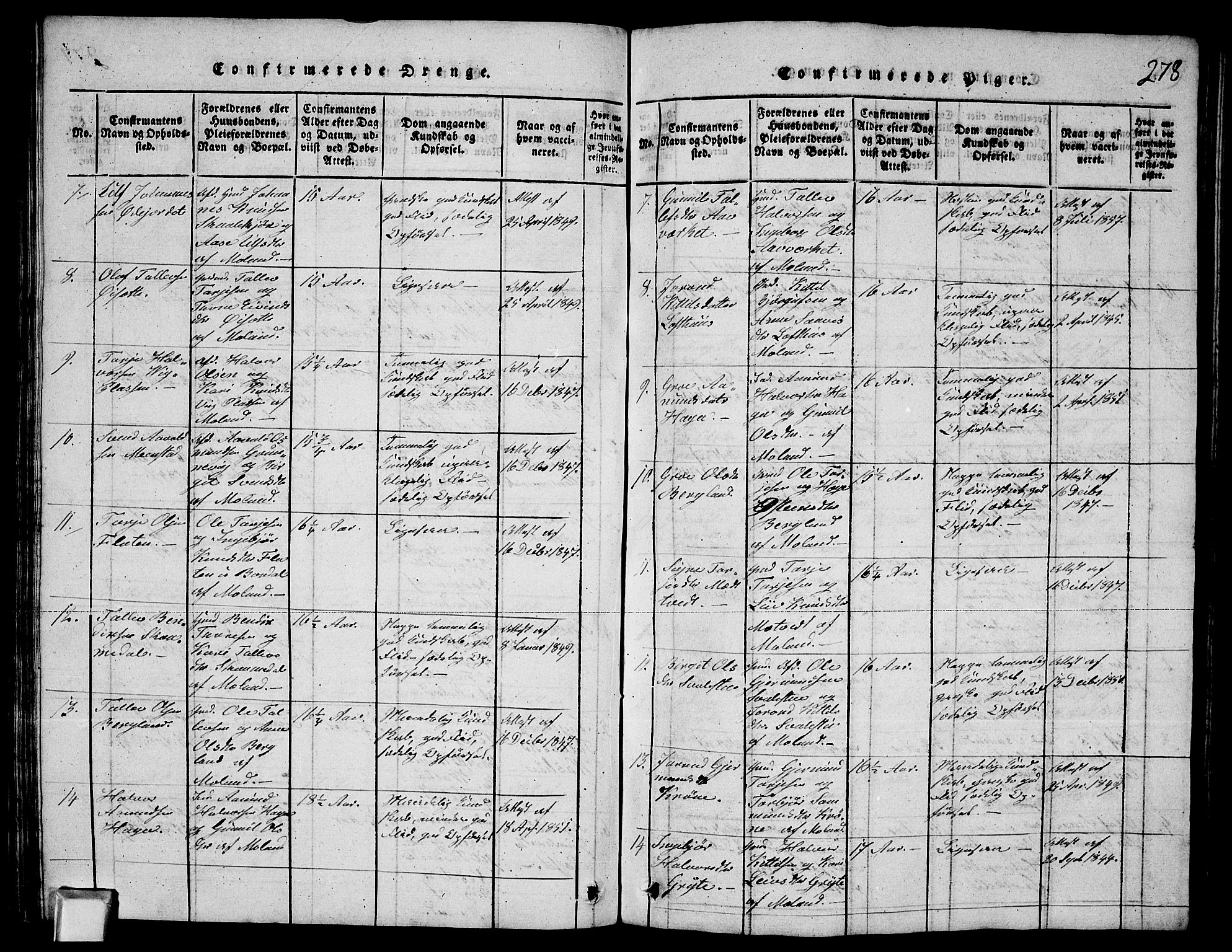 Fyresdal kirkebøker, SAKO/A-263/G/Ga/L0003: Parish register (copy) no. I 3, 1815-1863, p. 278