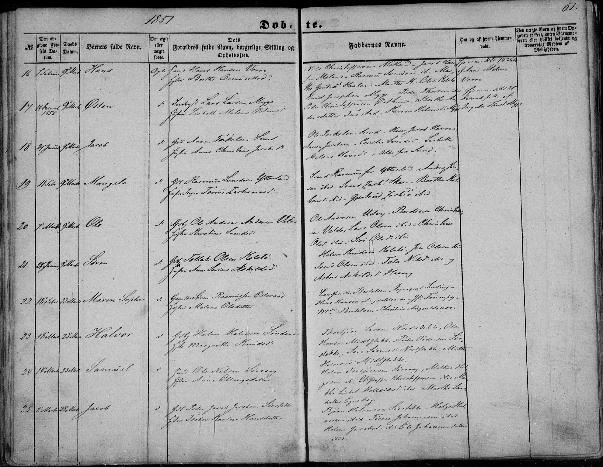 Avaldsnes sokneprestkontor, AV/SAST-A -101851/H/Ha/Haa/L0008: Parish register (official) no. A 8, 1847-1857, p. 61