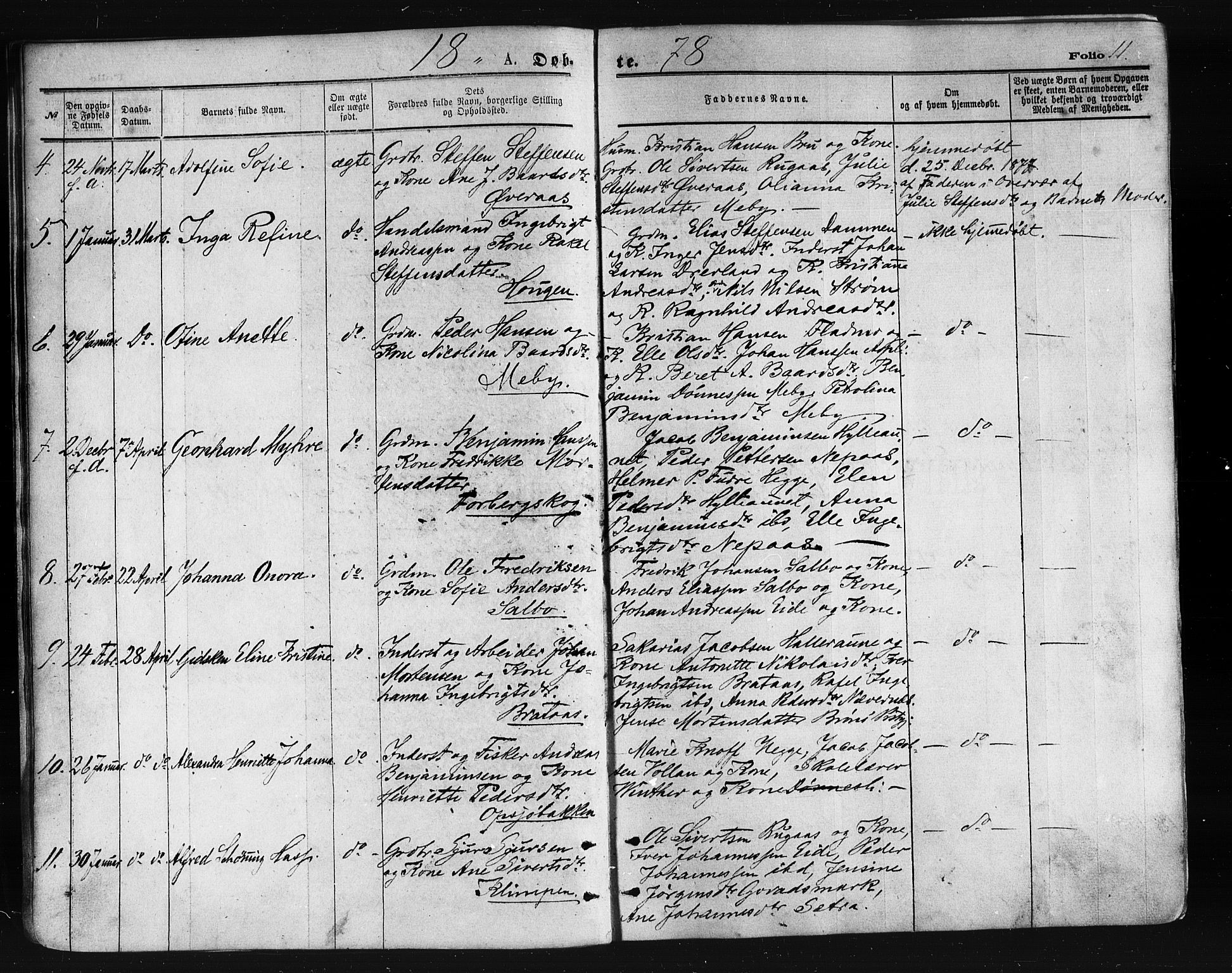Ministerialprotokoller, klokkerbøker og fødselsregistre - Nordland, SAT/A-1459/814/L0225: Parish register (official) no. 814A06, 1875-1885, p. 11