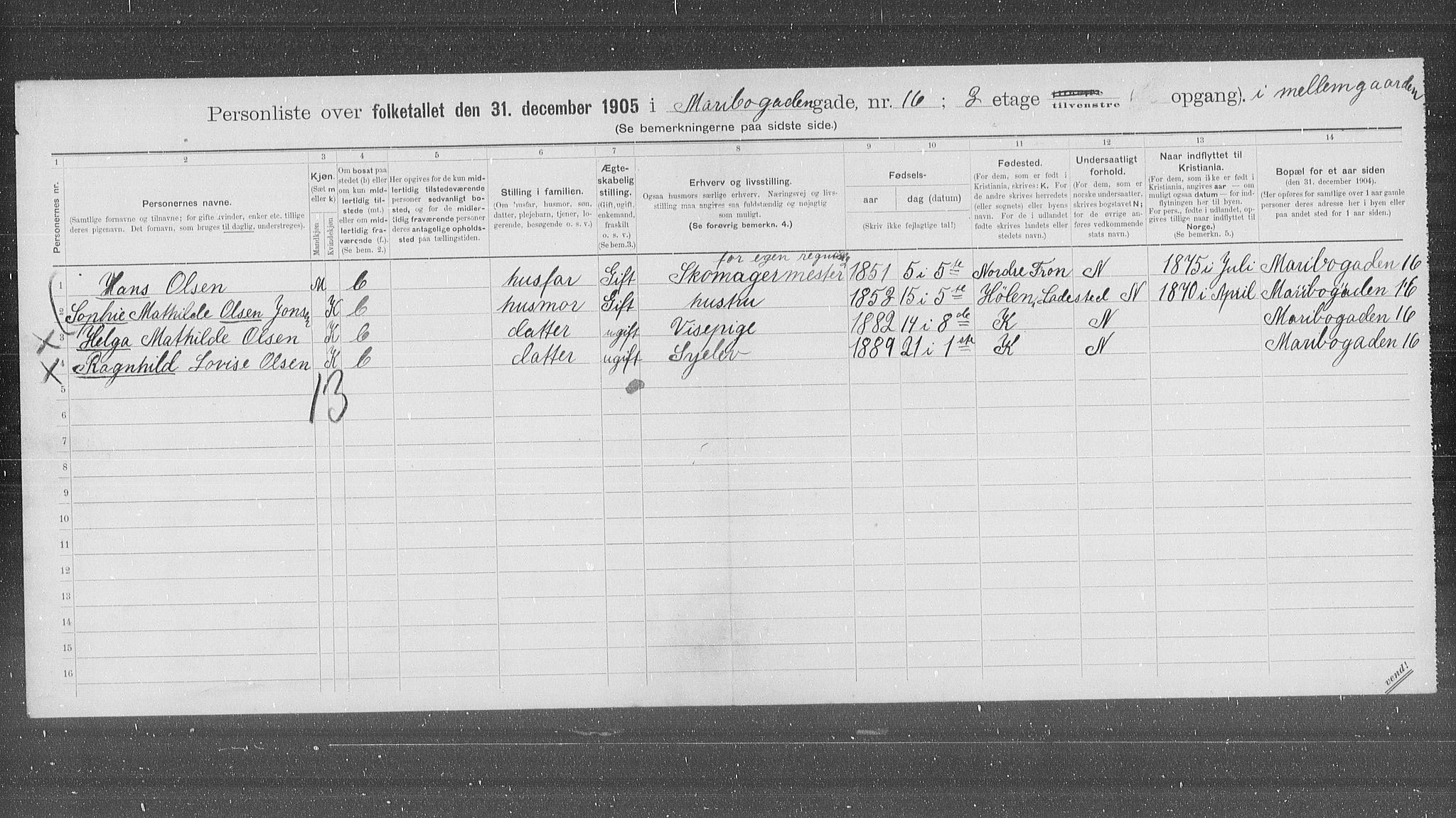 OBA, Municipal Census 1905 for Kristiania, 1905, p. 32993