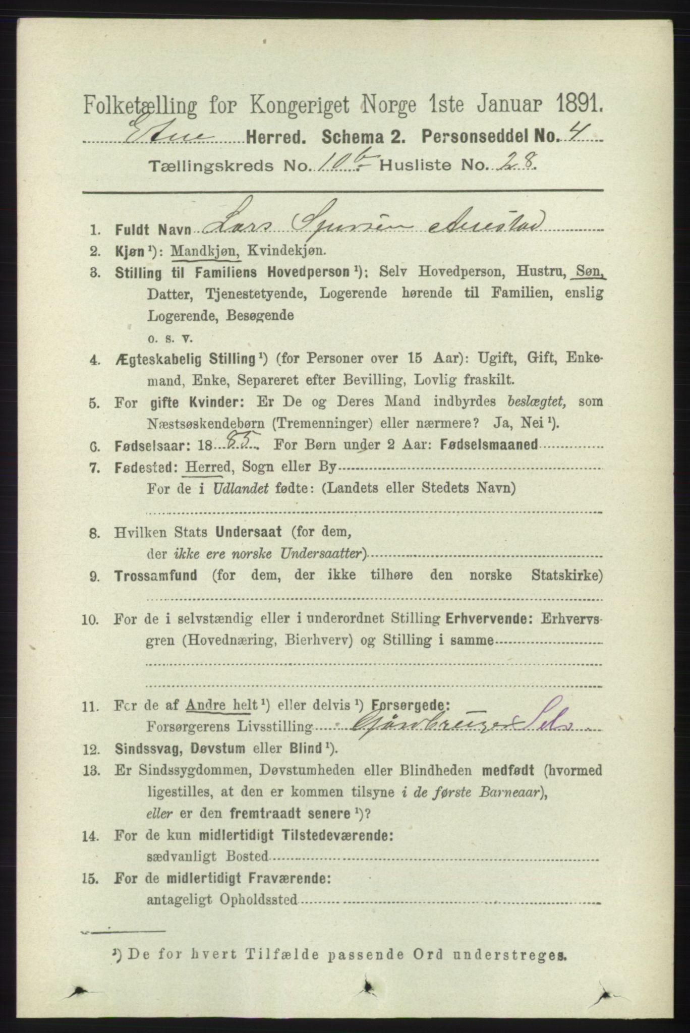 RA, 1891 census for 1211 Etne, 1891, p. 2110