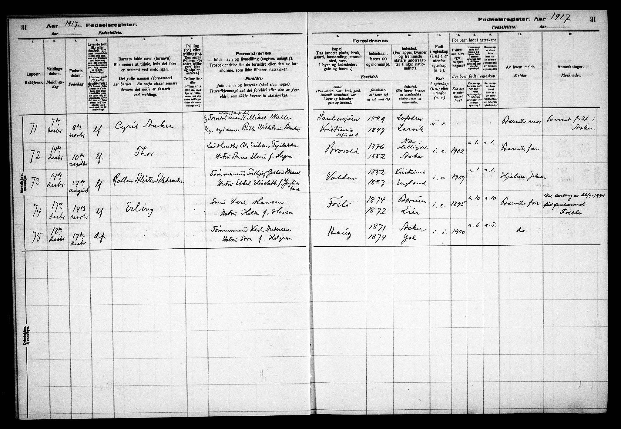 Asker prestekontor Kirkebøker, AV/SAO-A-10256a/J/L0001: Birth register no. 1, 1916-1925, p. 31