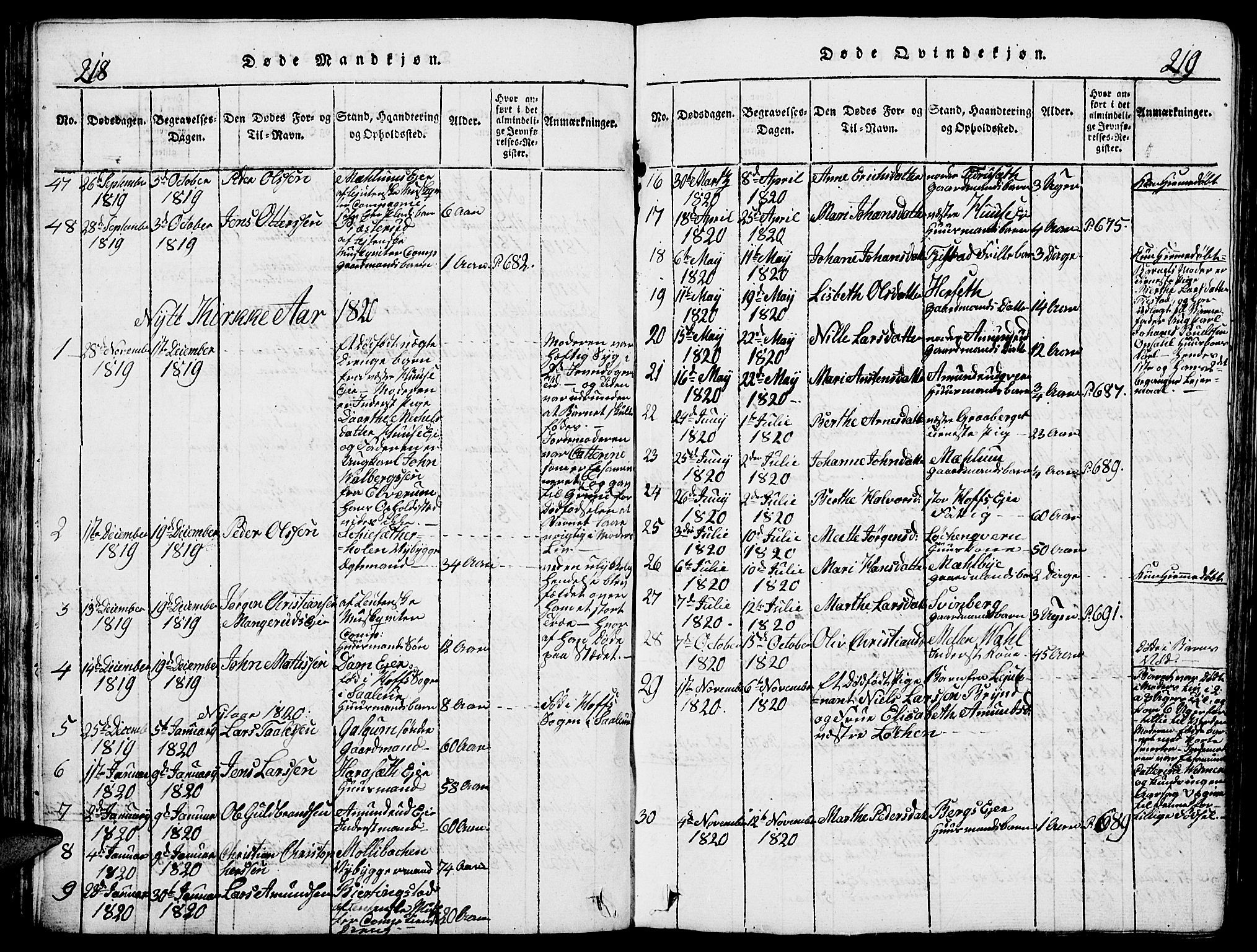 Romedal prestekontor, SAH/PREST-004/L/L0005: Parish register (copy) no. 5, 1814-1829, p. 218-219