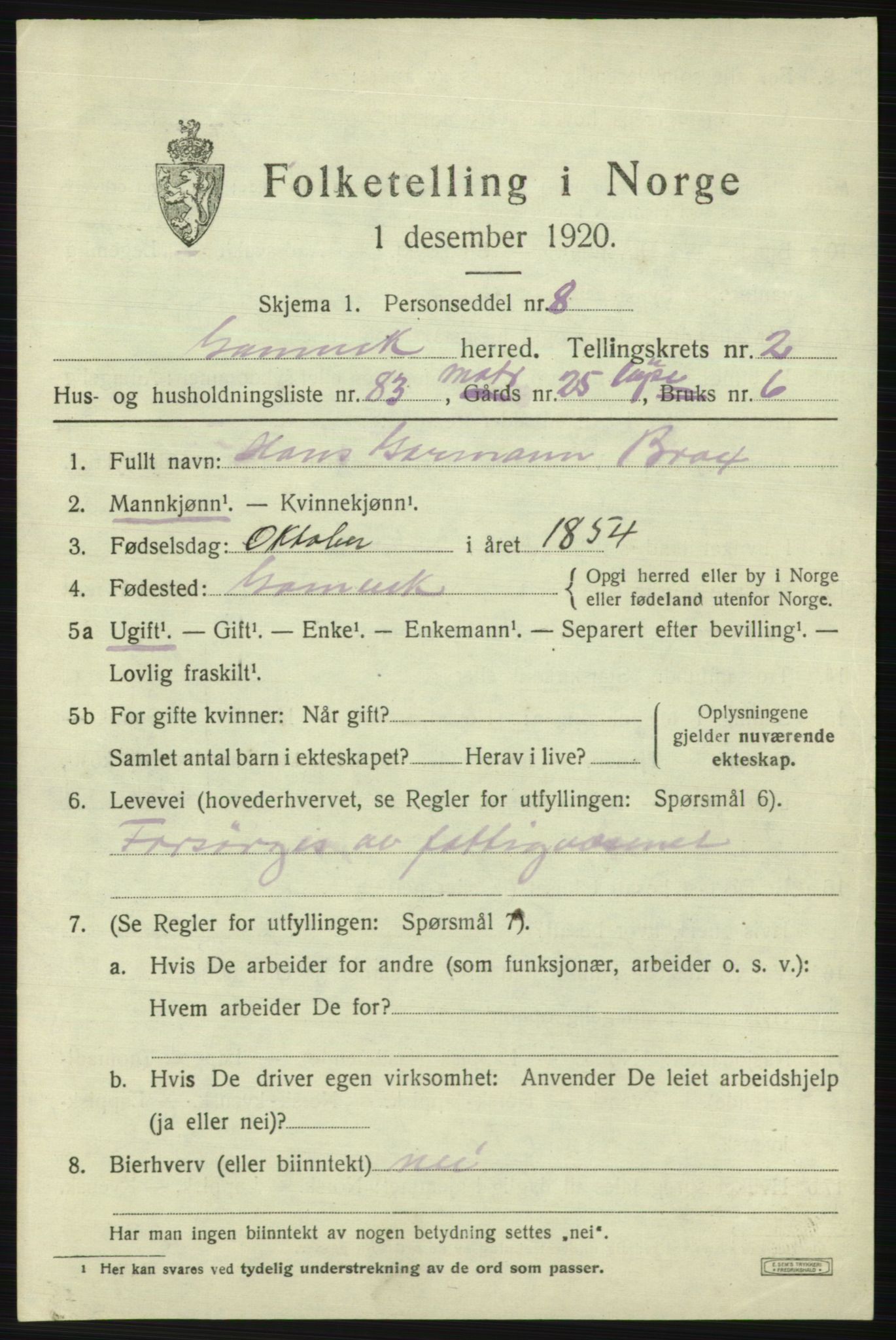 SATØ, 1920 census for Gamvik, 1920, p. 2378