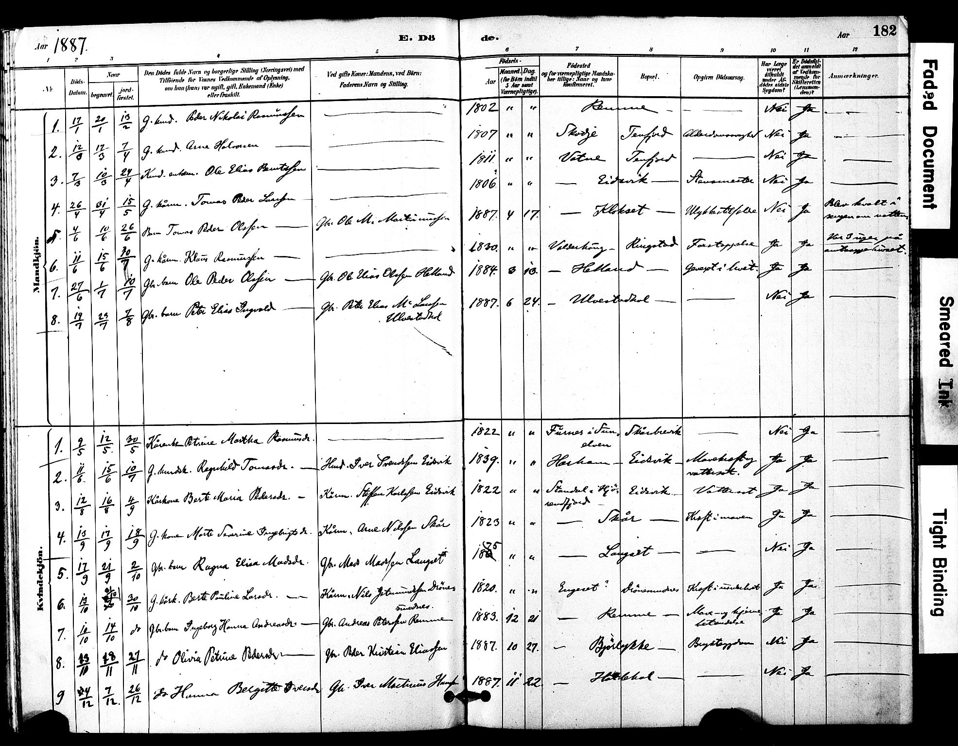 Ministerialprotokoller, klokkerbøker og fødselsregistre - Møre og Romsdal, SAT/A-1454/525/L0374: Parish register (official) no. 525A04, 1880-1899, p. 182