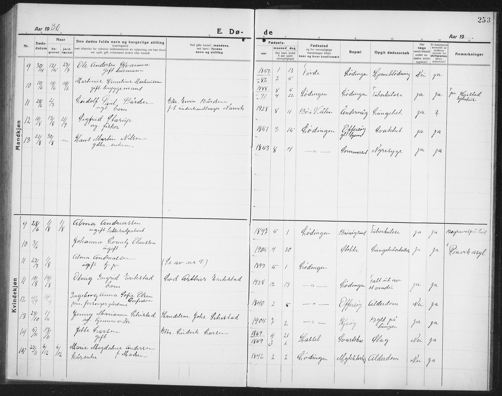 Ministerialprotokoller, klokkerbøker og fødselsregistre - Nordland, AV/SAT-A-1459/872/L1049: Parish register (copy) no. 872C05, 1920-1938, p. 253