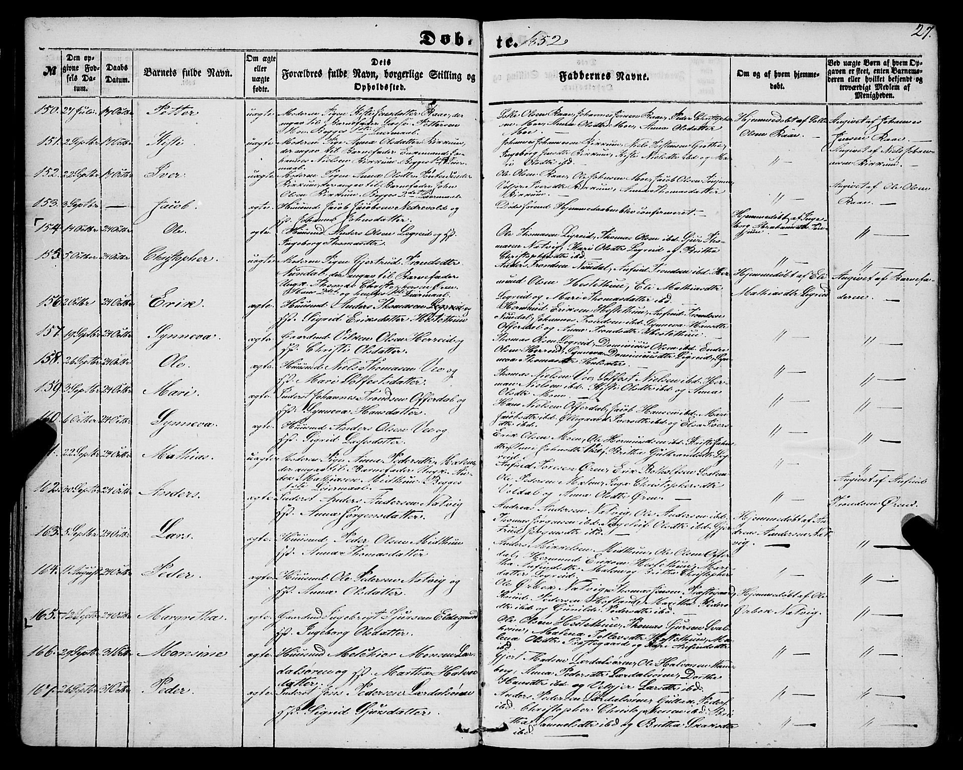 Lærdal sokneprestembete, SAB/A-81201: Parish register (official) no. A 11, 1850-1866, p. 27