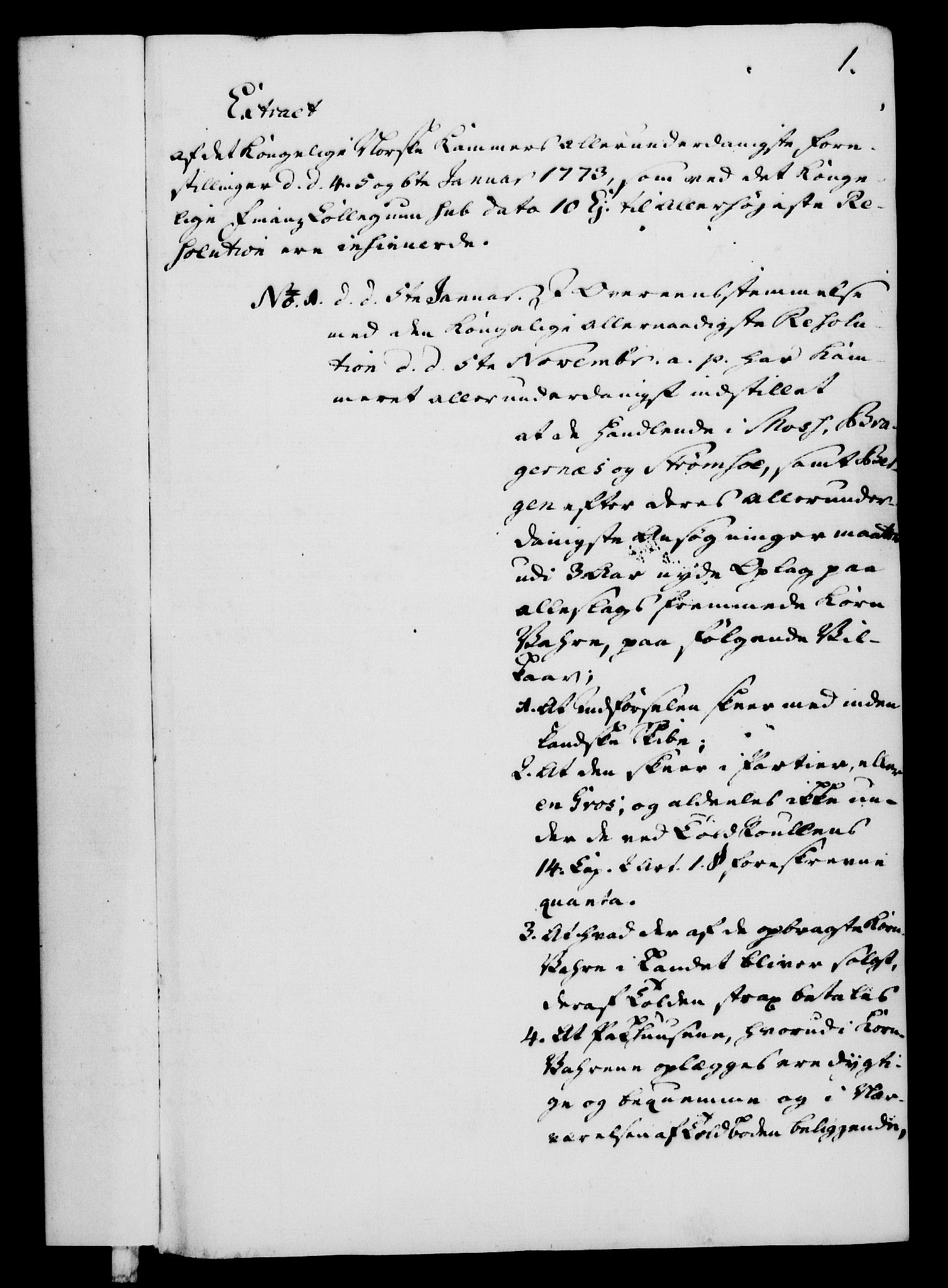 Rentekammeret, Kammerkanselliet, RA/EA-3111/G/Gf/Gfa/L0055: Norsk relasjons- og resolusjonsprotokoll (merket RK 52.55), 1773, p. 7