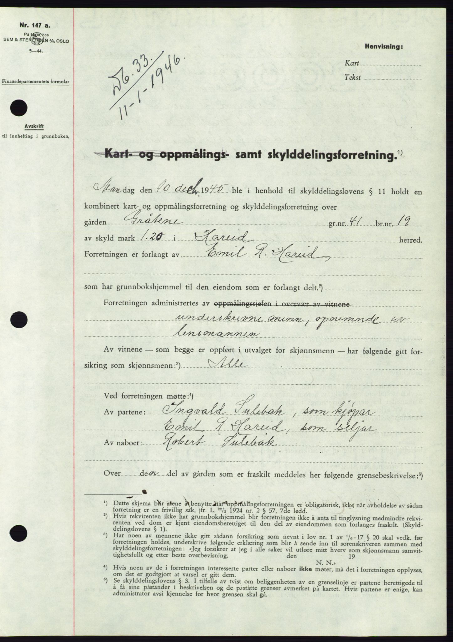 Søre Sunnmøre sorenskriveri, AV/SAT-A-4122/1/2/2C/L0077: Mortgage book no. 3A, 1945-1946, Diary no: : 33/1946