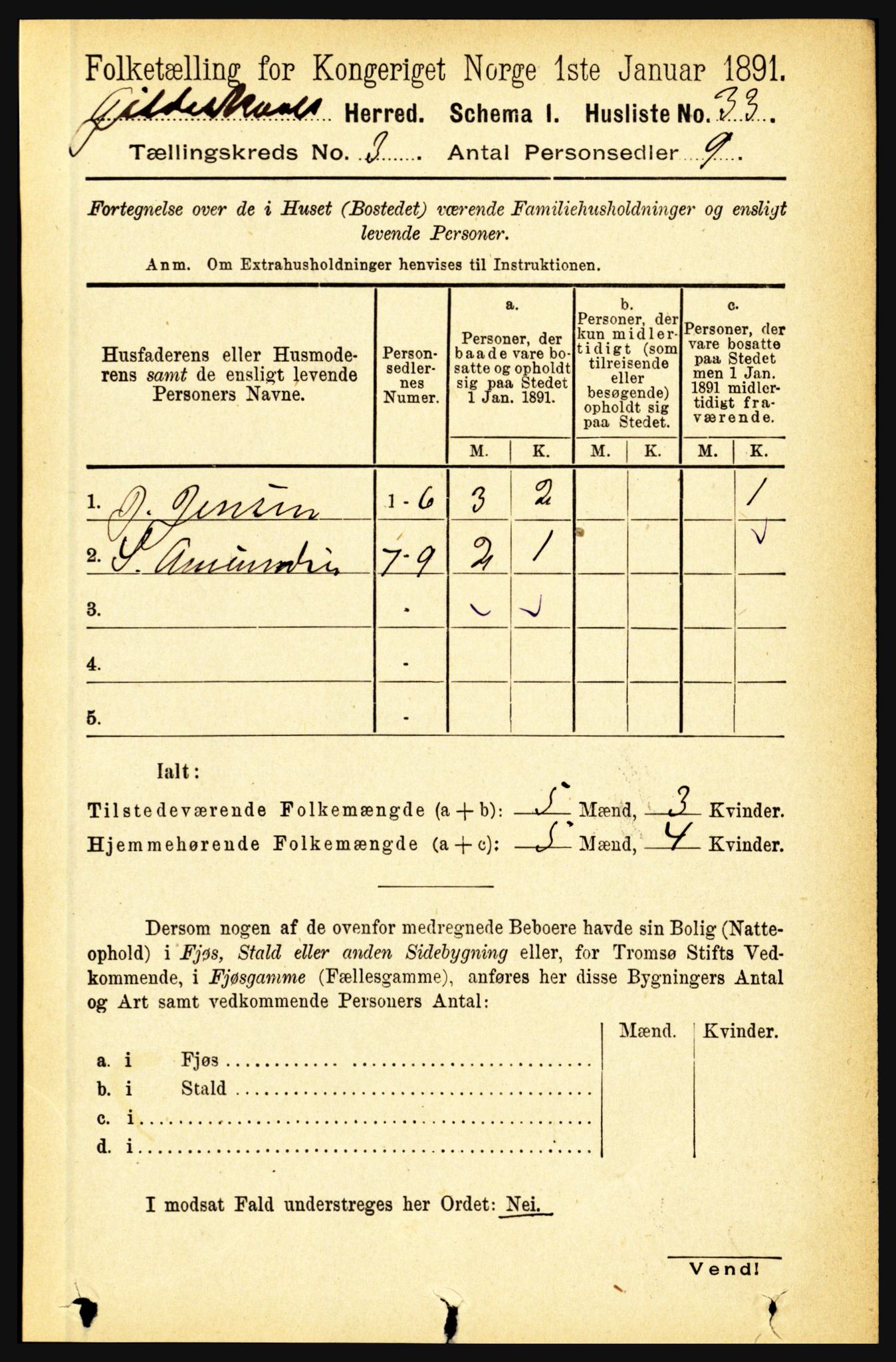 RA, 1891 census for 1838 Gildeskål, 1891, p. 751