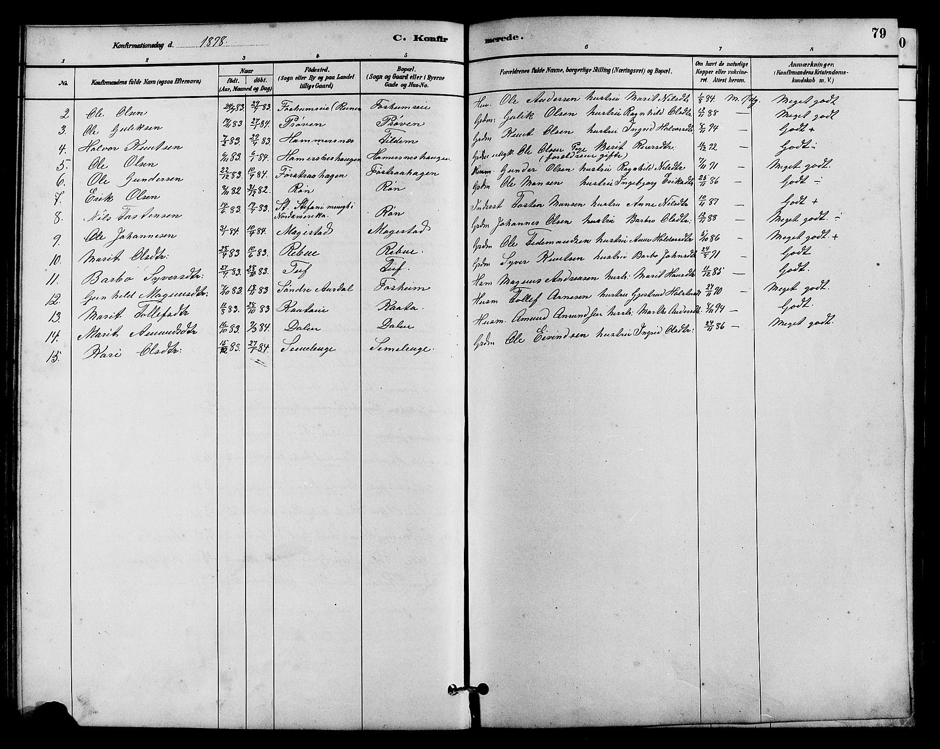Vestre Slidre prestekontor, SAH/PREST-136/H/Ha/Hab/L0005: Parish register (copy) no. 5, 1881-1913, p. 79