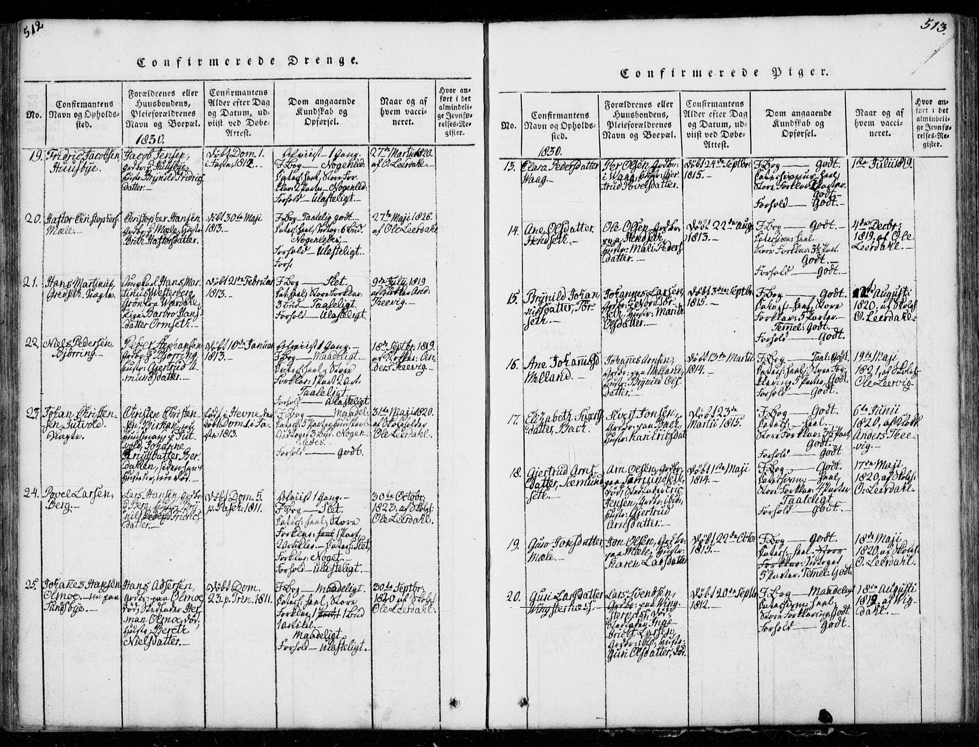 Ministerialprotokoller, klokkerbøker og fødselsregistre - Møre og Romsdal, AV/SAT-A-1454/578/L0903: Parish register (official) no. 578A02, 1819-1838, p. 512-513