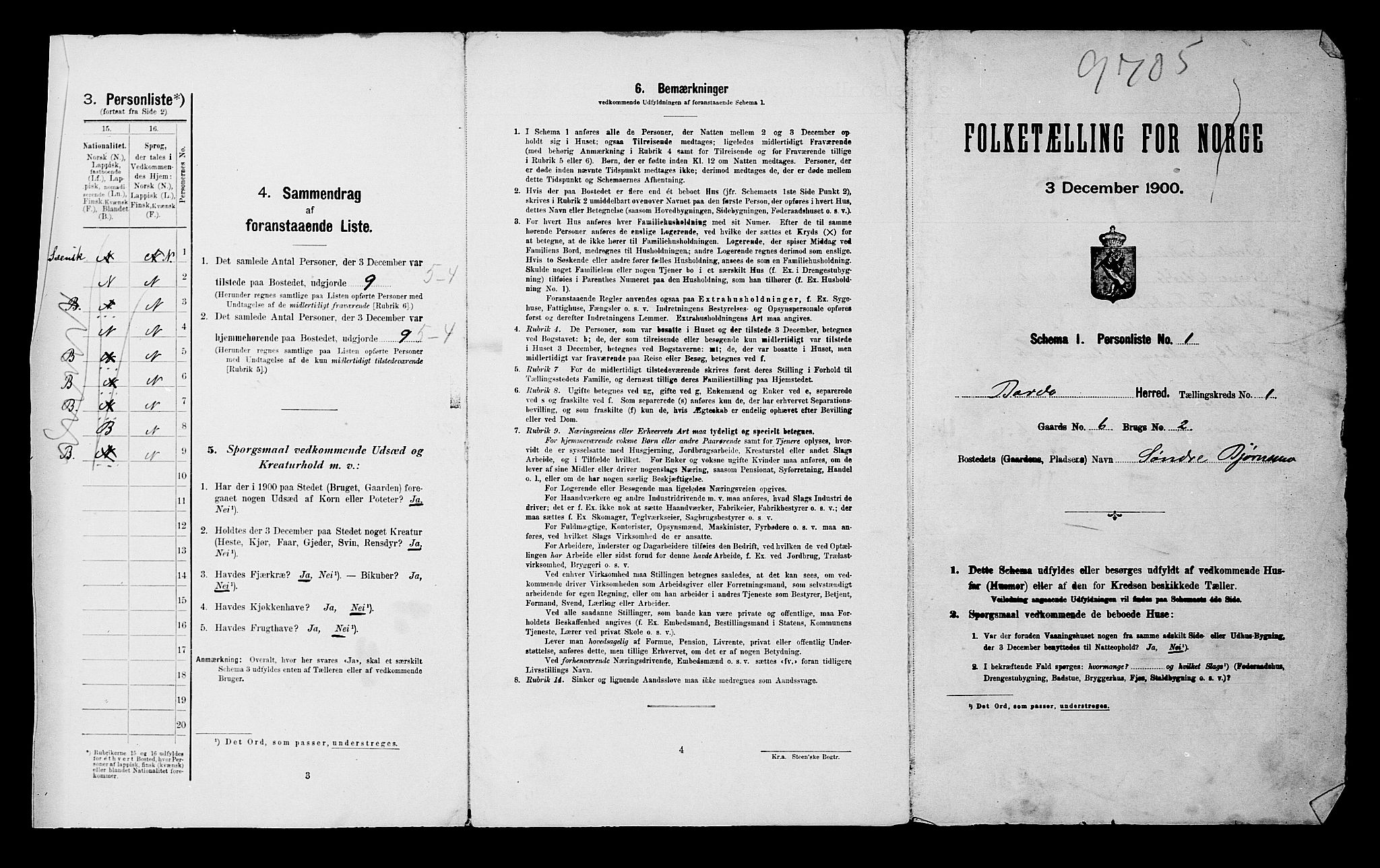 SATØ, 1900 census for Bardu, 1900, p. 1