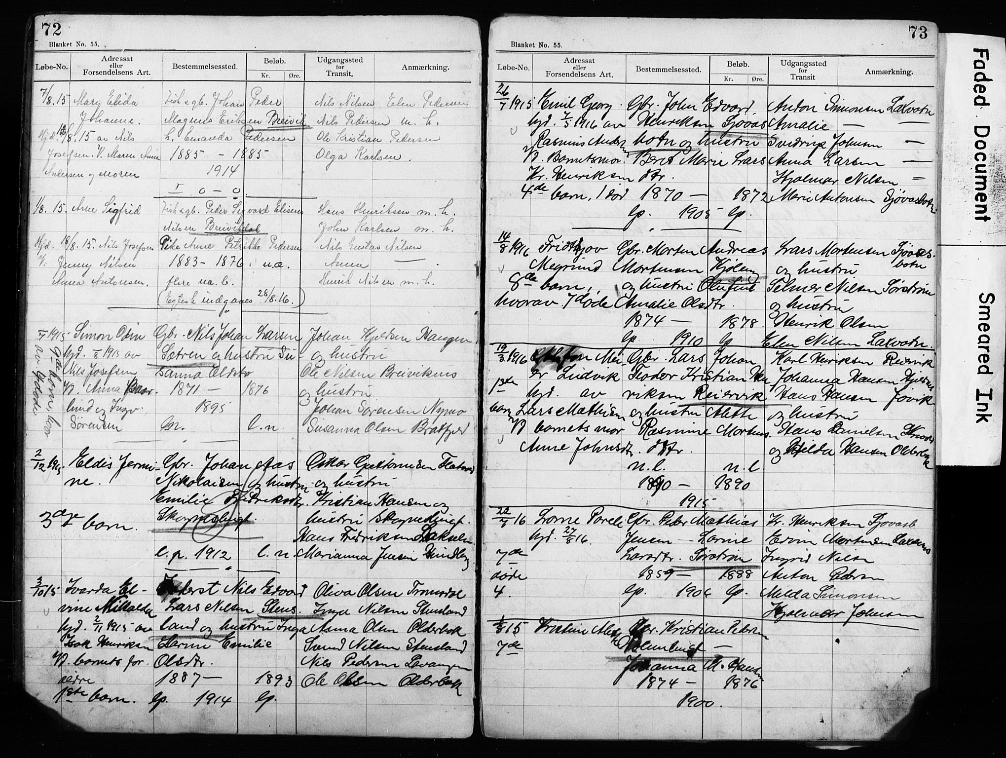 Lyngen sokneprestembete, AV/SATØ-S-1289/H/Ha/L0052/0002: Baptism register no. 52.2, 1915-1928, p. 72-73