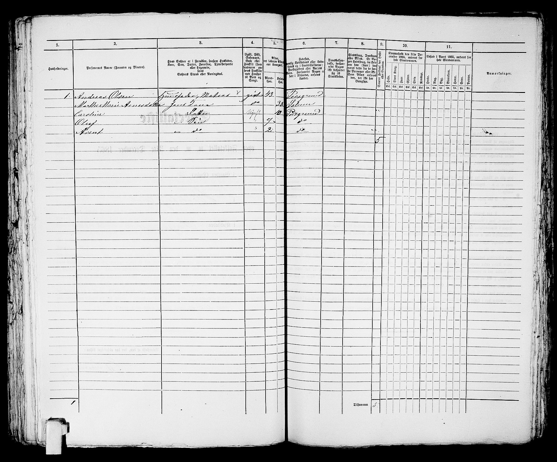 RA, 1865 census for Porsgrunn, 1865, p. 167