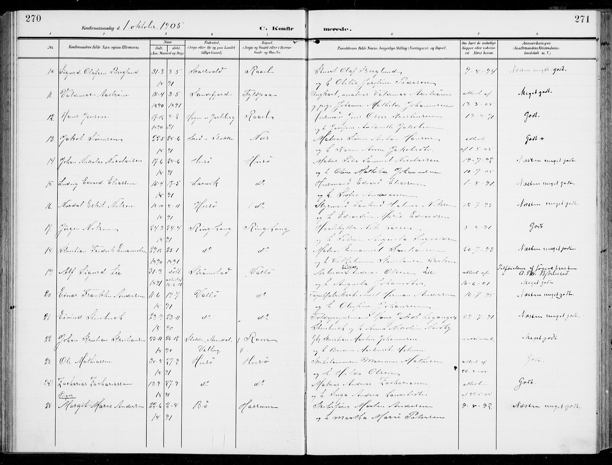 Sem kirkebøker, AV/SAKO-A-5/F/Fb/L0006: Parish register (official) no. II 6, 1905-1918, p. 270-271