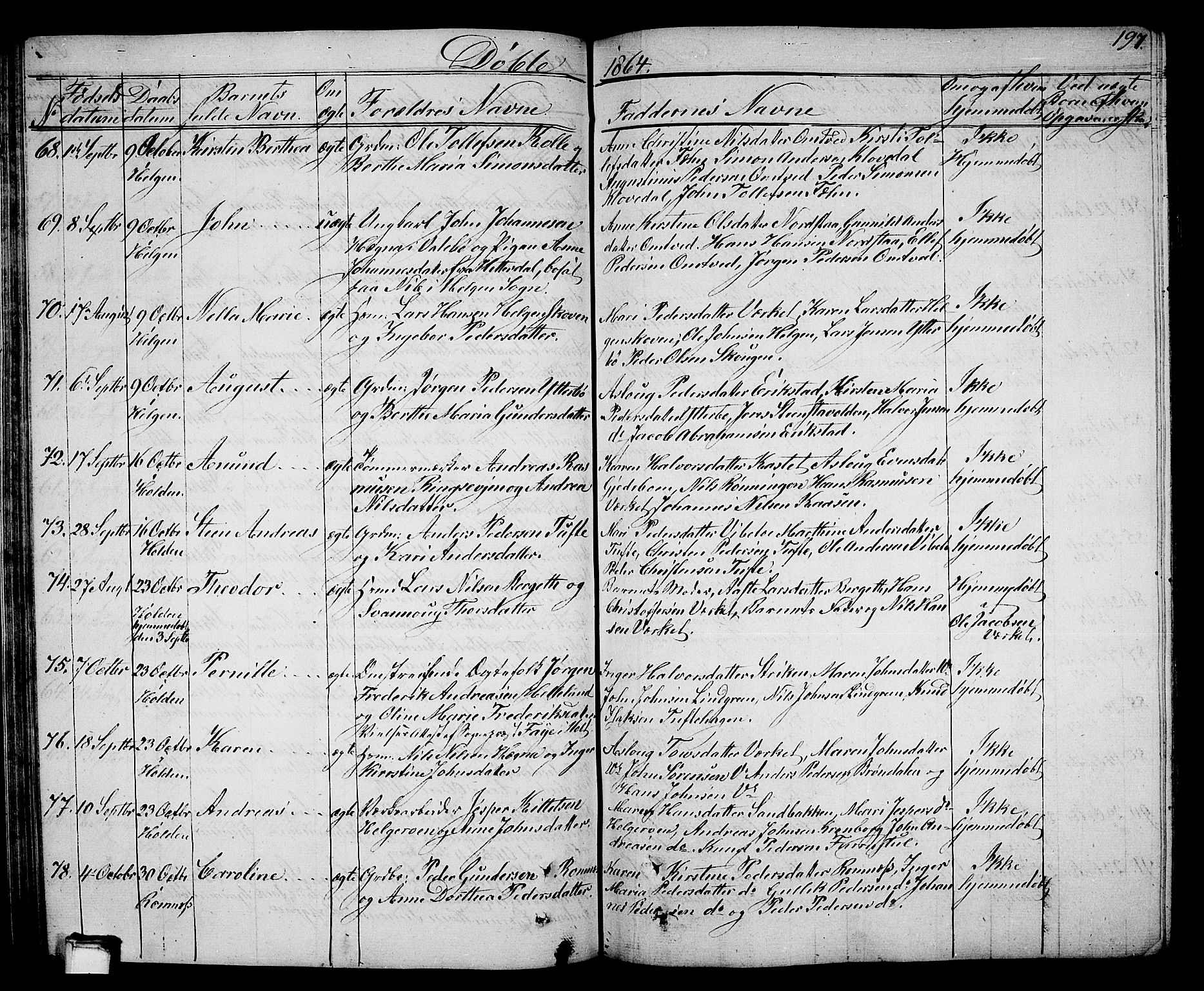 Holla kirkebøker, SAKO/A-272/G/Ga/L0003: Parish register (copy) no. I 3, 1849-1866, p. 197