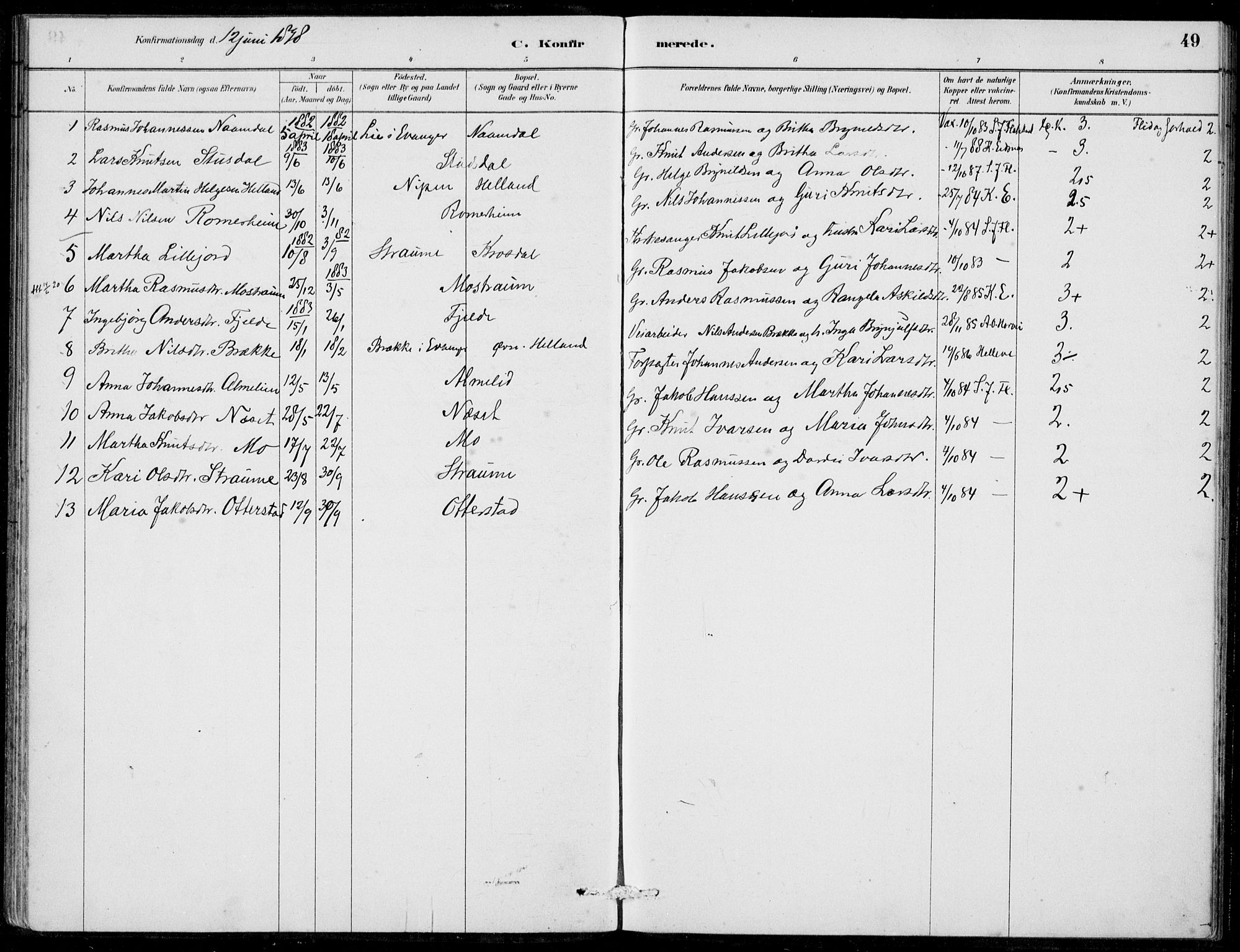 Hosanger sokneprestembete, AV/SAB-A-75801/H/Haa: Parish register (official) no. C  1, 1880-1900, p. 49