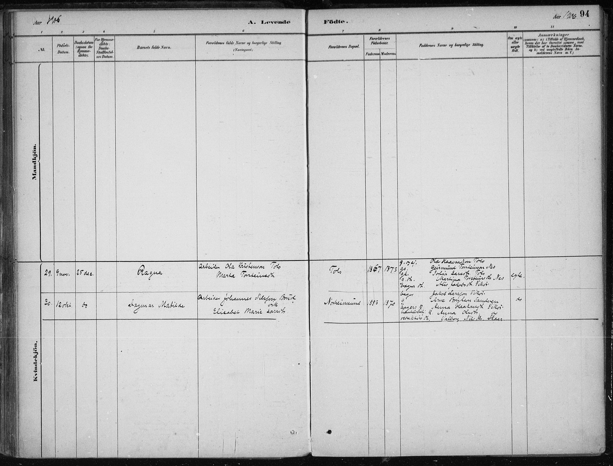 Kvam sokneprestembete, AV/SAB-A-76201/H/Haa: Parish register (official) no. B  1, 1880-1908, p. 94