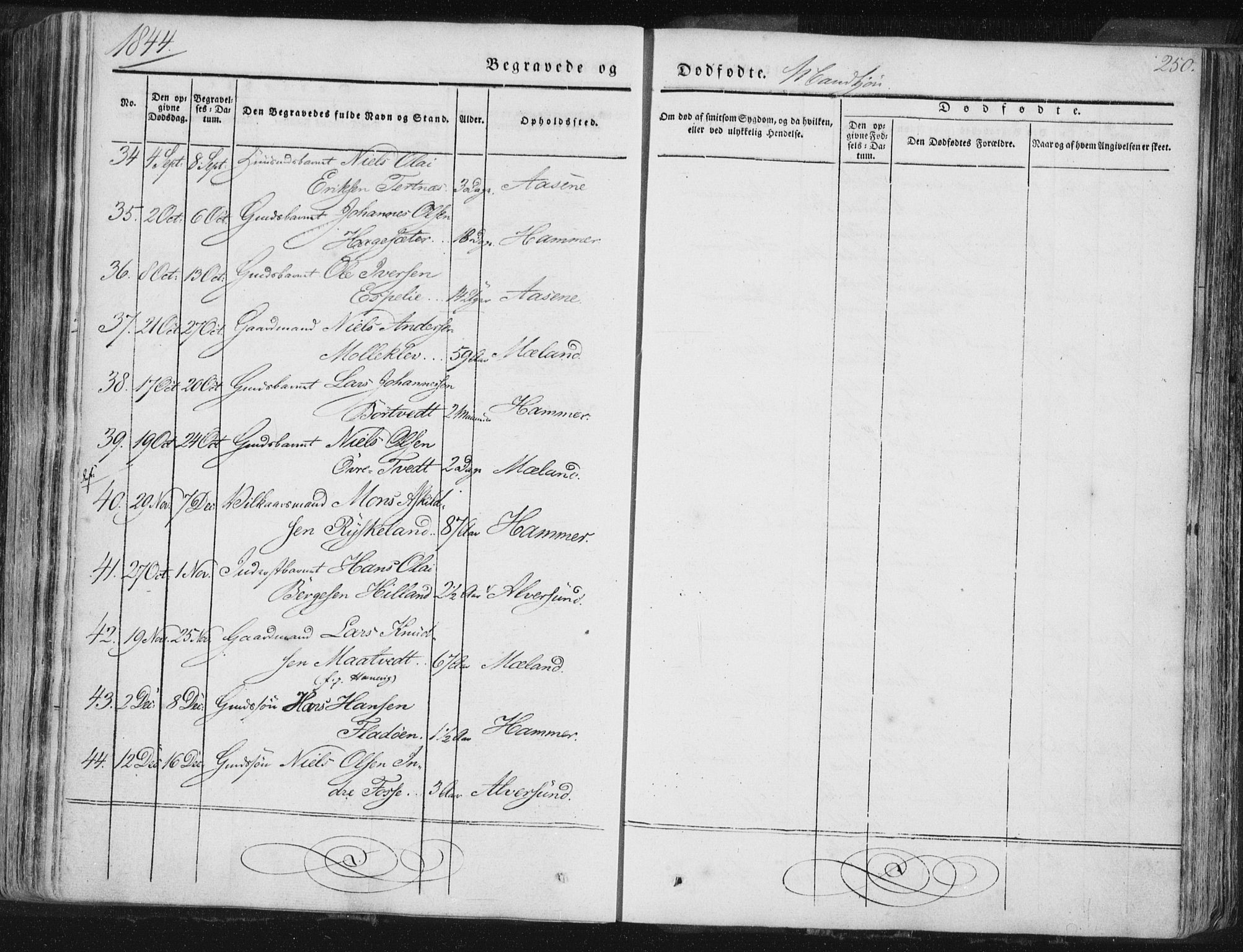 Hamre sokneprestembete, SAB/A-75501/H/Ha/Haa/Haaa/L0012: Parish register (official) no. A 12, 1834-1845, p. 250