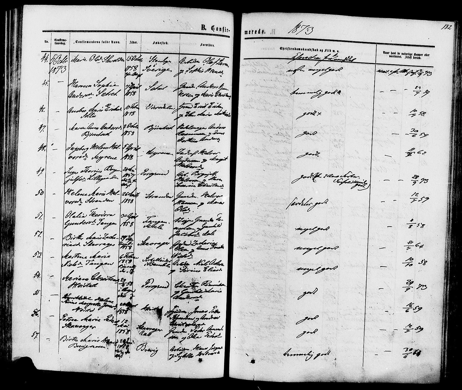 Eidanger kirkebøker, SAKO/A-261/F/Fa/L0010: Parish register (official) no. 10, 1859-1874, p. 182