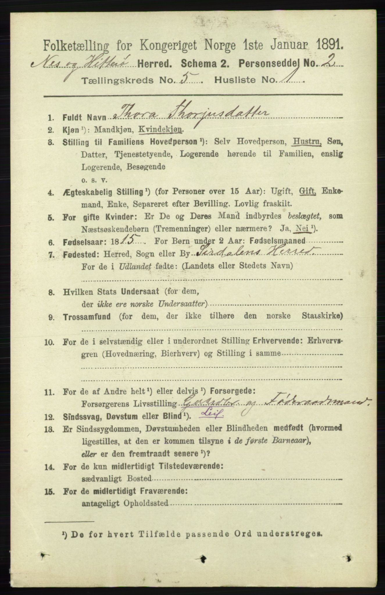 RA, 1891 census for 1043 Hidra og Nes, 1891, p. 1855