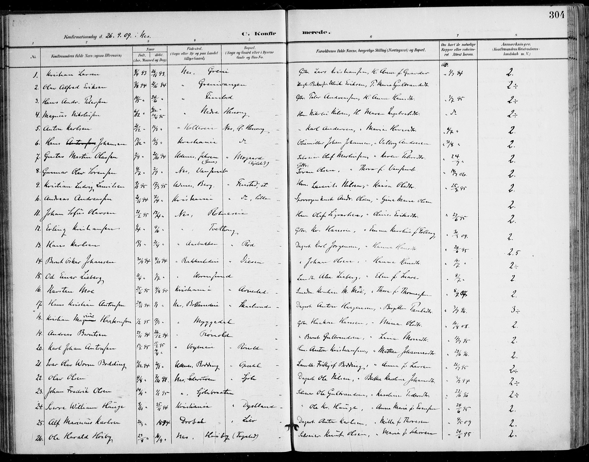 Nes prestekontor Kirkebøker, SAO/A-10410/F/Fa/L0011: Parish register (official) no. I 11, 1899-1918, p. 304