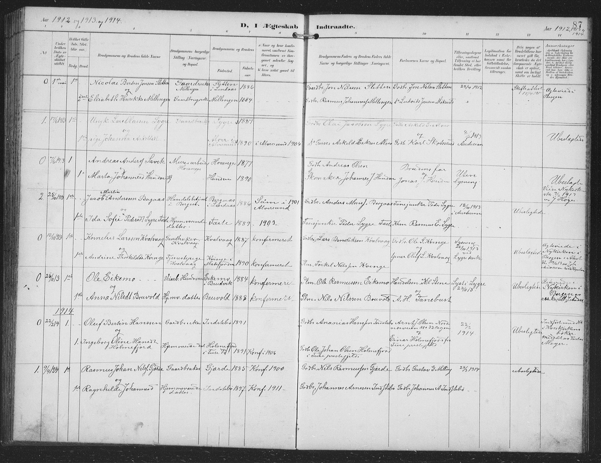 Alversund Sokneprestembete, SAB/A-73901/H/Ha/Hab: Parish register (copy) no. B 4, 1897-1914, p. 87