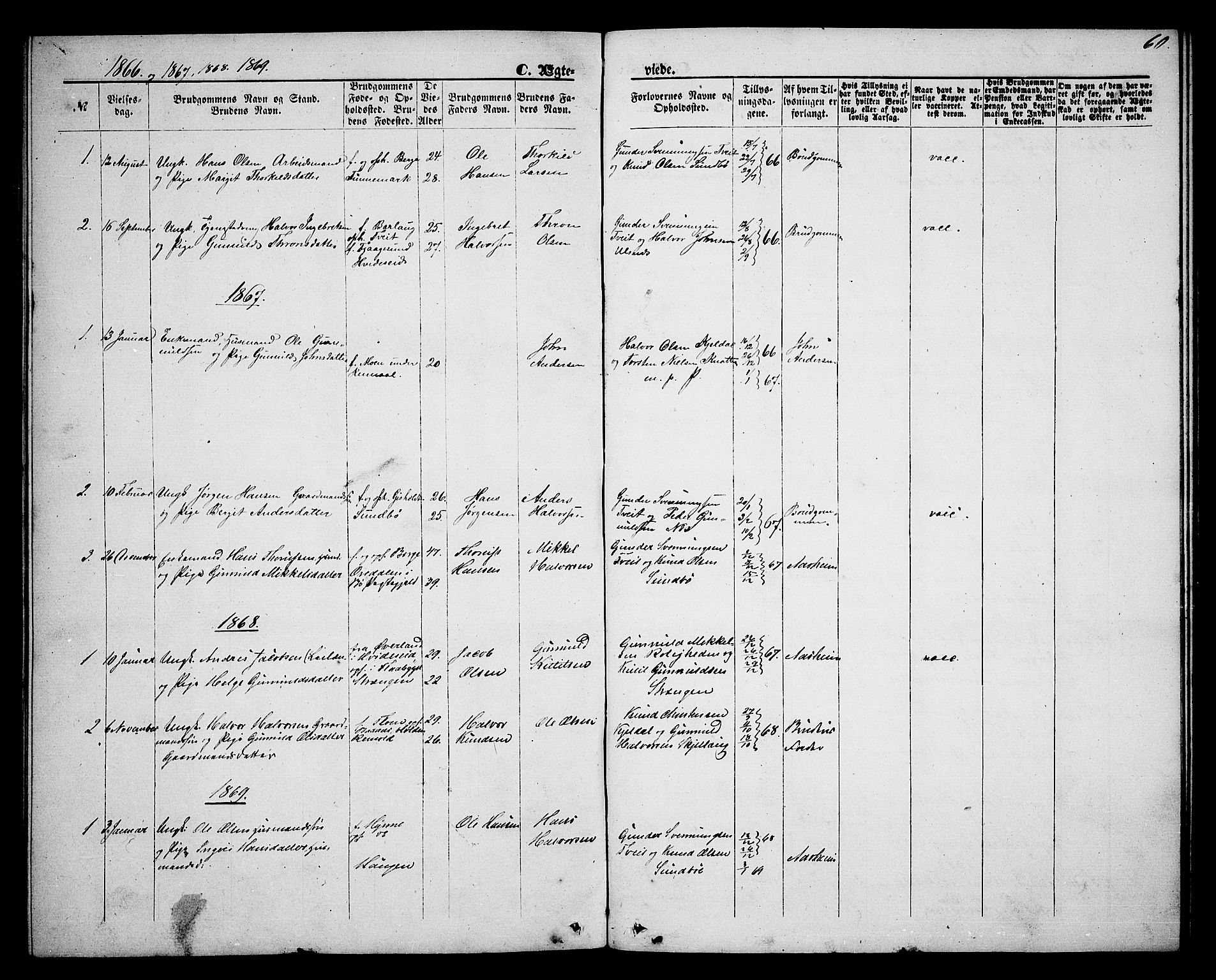Lunde kirkebøker, SAKO/A-282/G/Gb/L0001: Parish register (copy) no. II 1, 1866-1887, p. 60