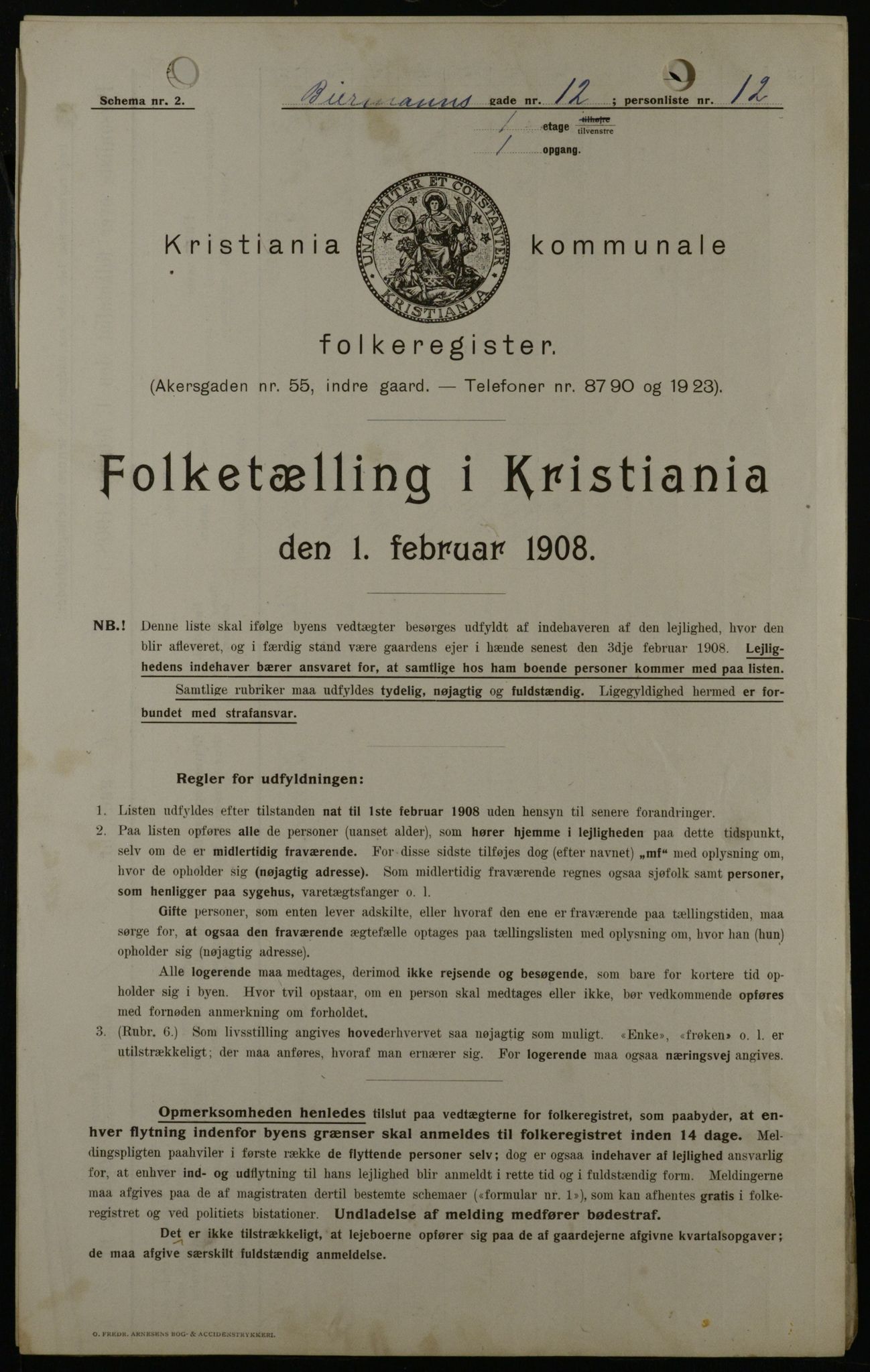 OBA, Municipal Census 1908 for Kristiania, 1908, p. 4832
