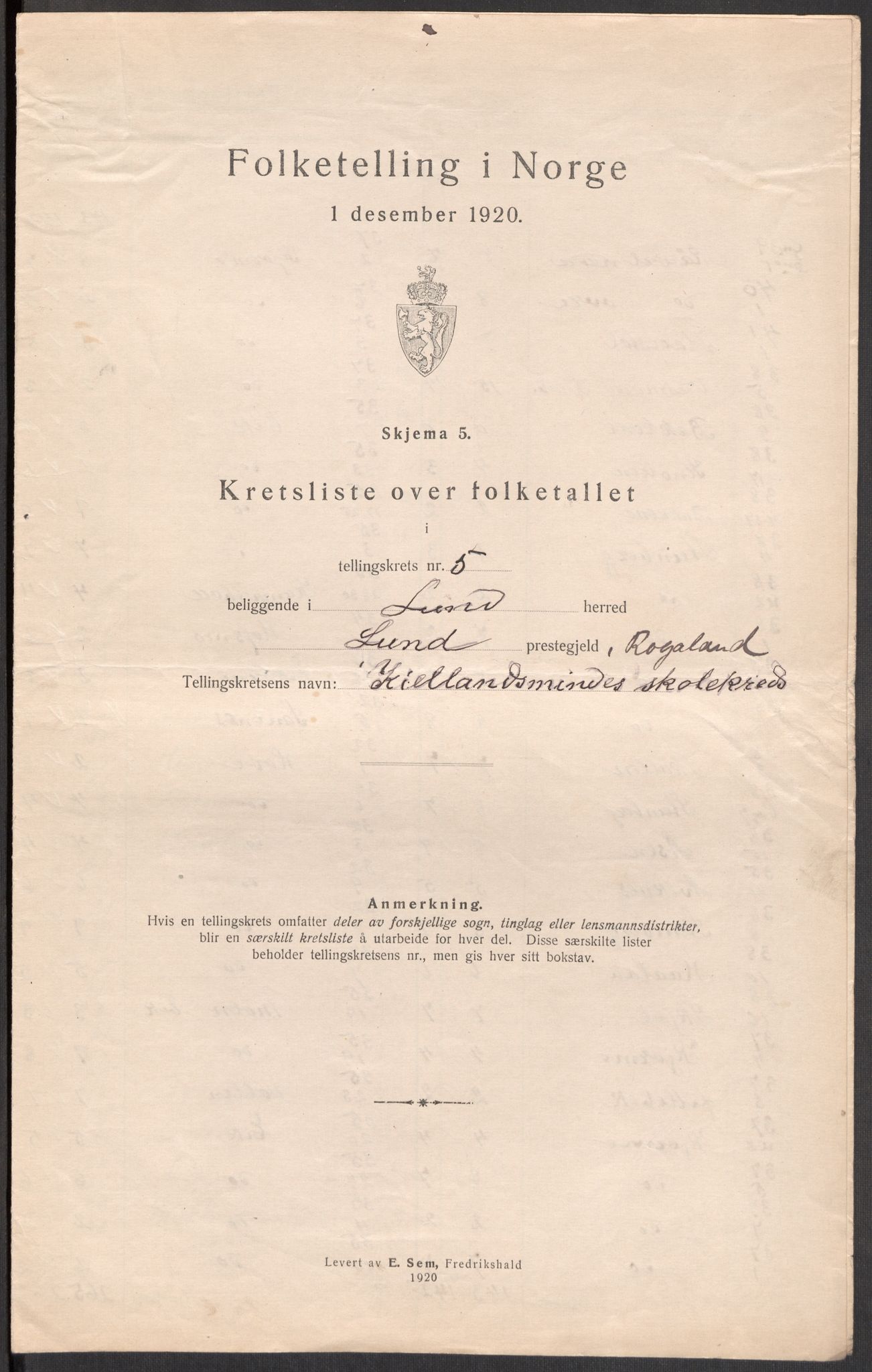 SAST, 1920 census for Lund, 1920, p. 27