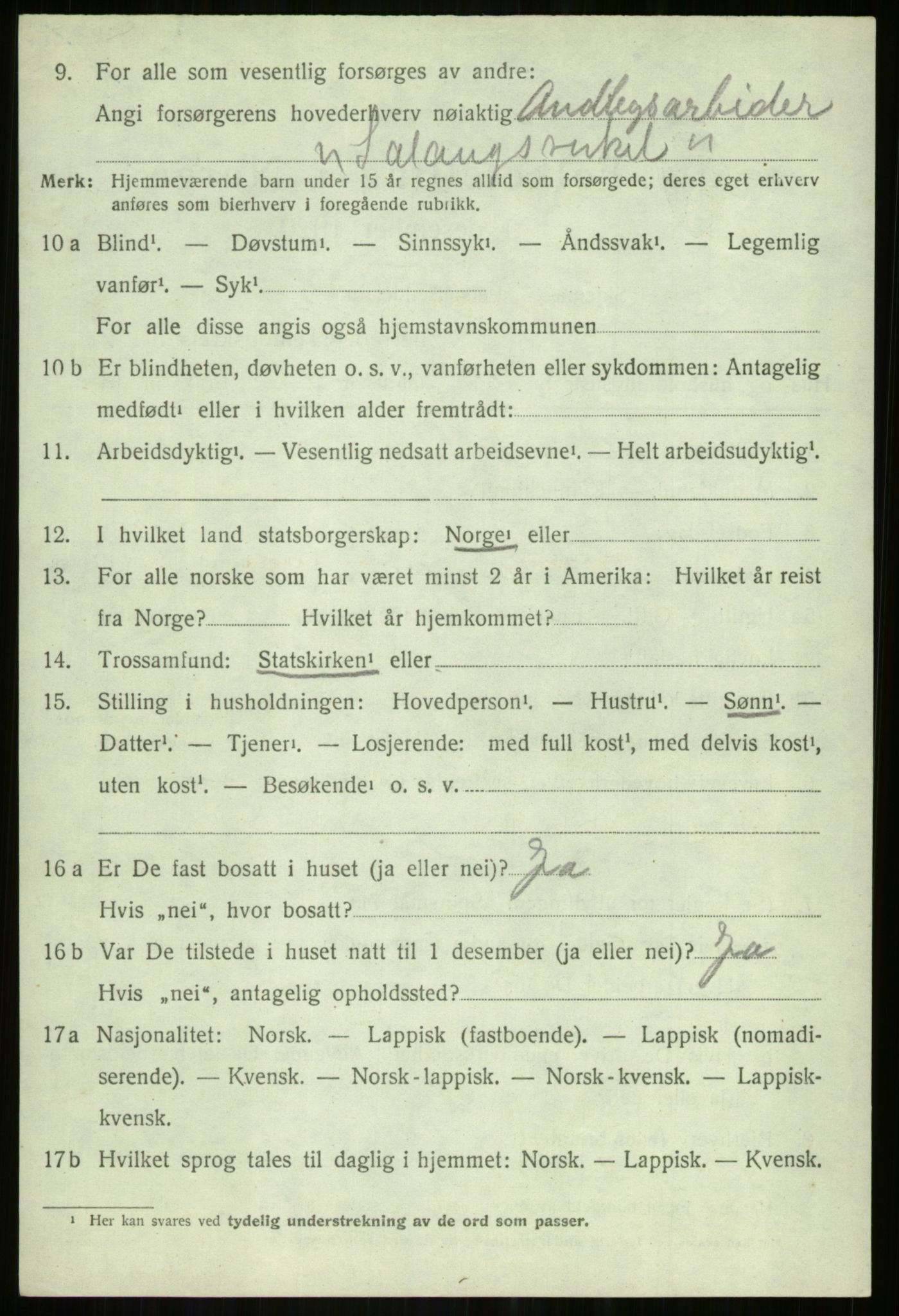 SATØ, 1920 census for Salangen, 1920, p. 6531