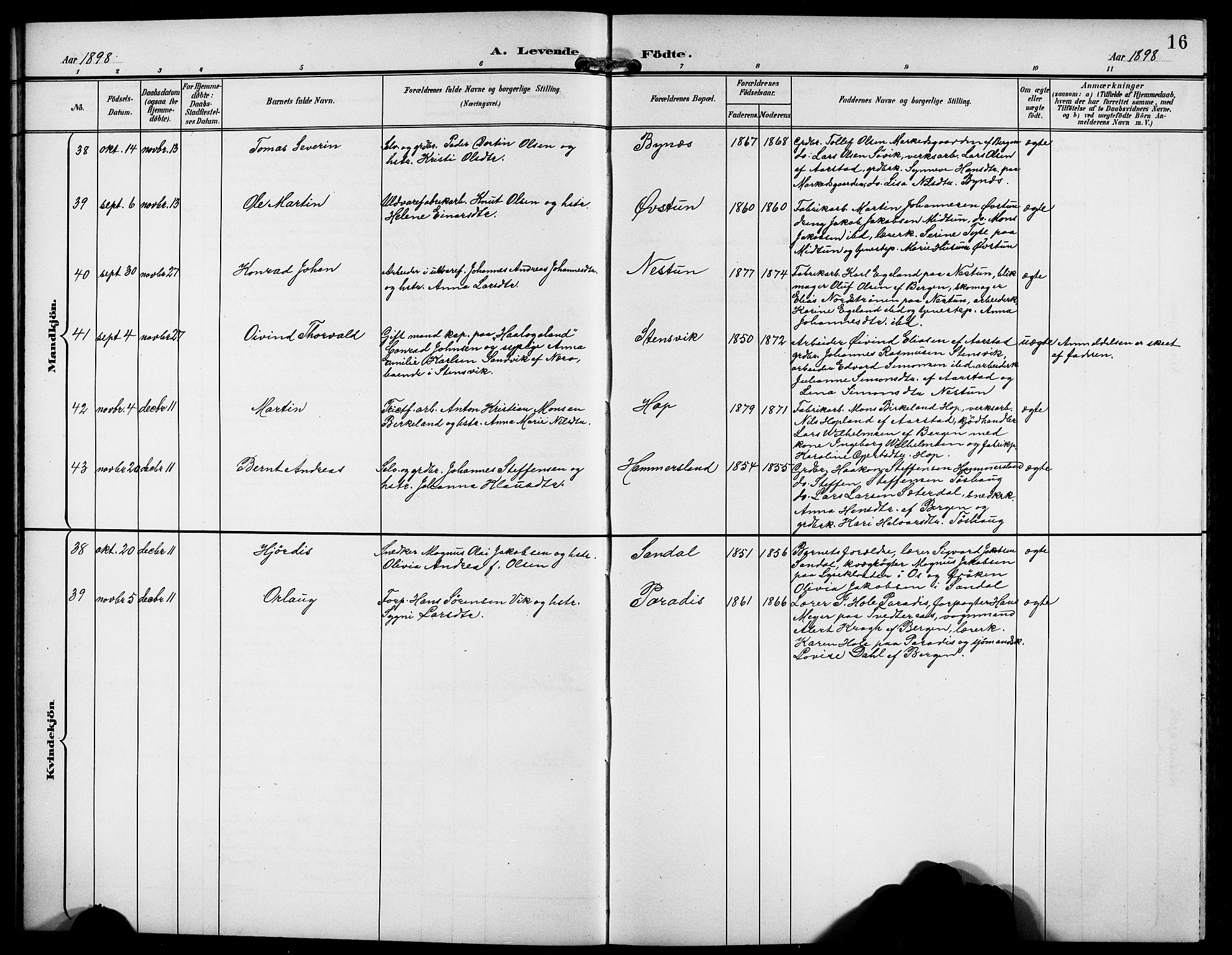 Birkeland Sokneprestembete, AV/SAB-A-74601/H/Hab: Parish register (copy) no. A 5, 1897-1905, p. 16