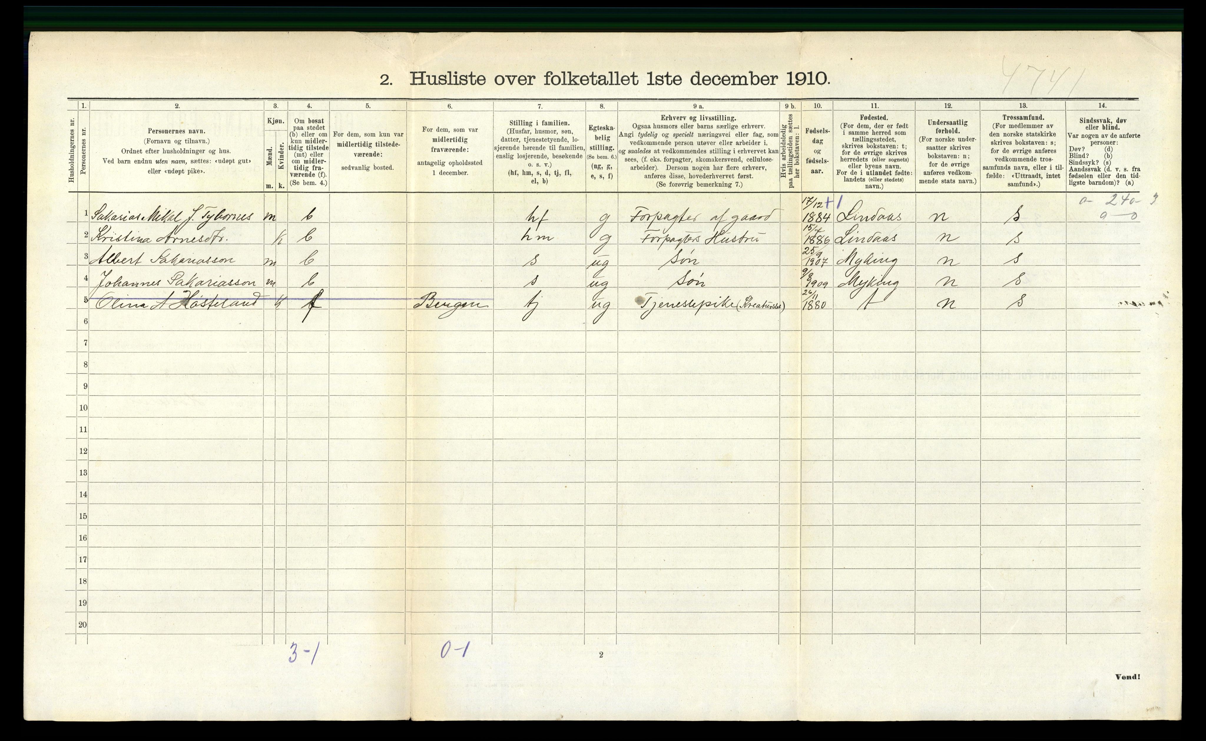 RA, 1910 census for Masfjorden, 1910, p. 241