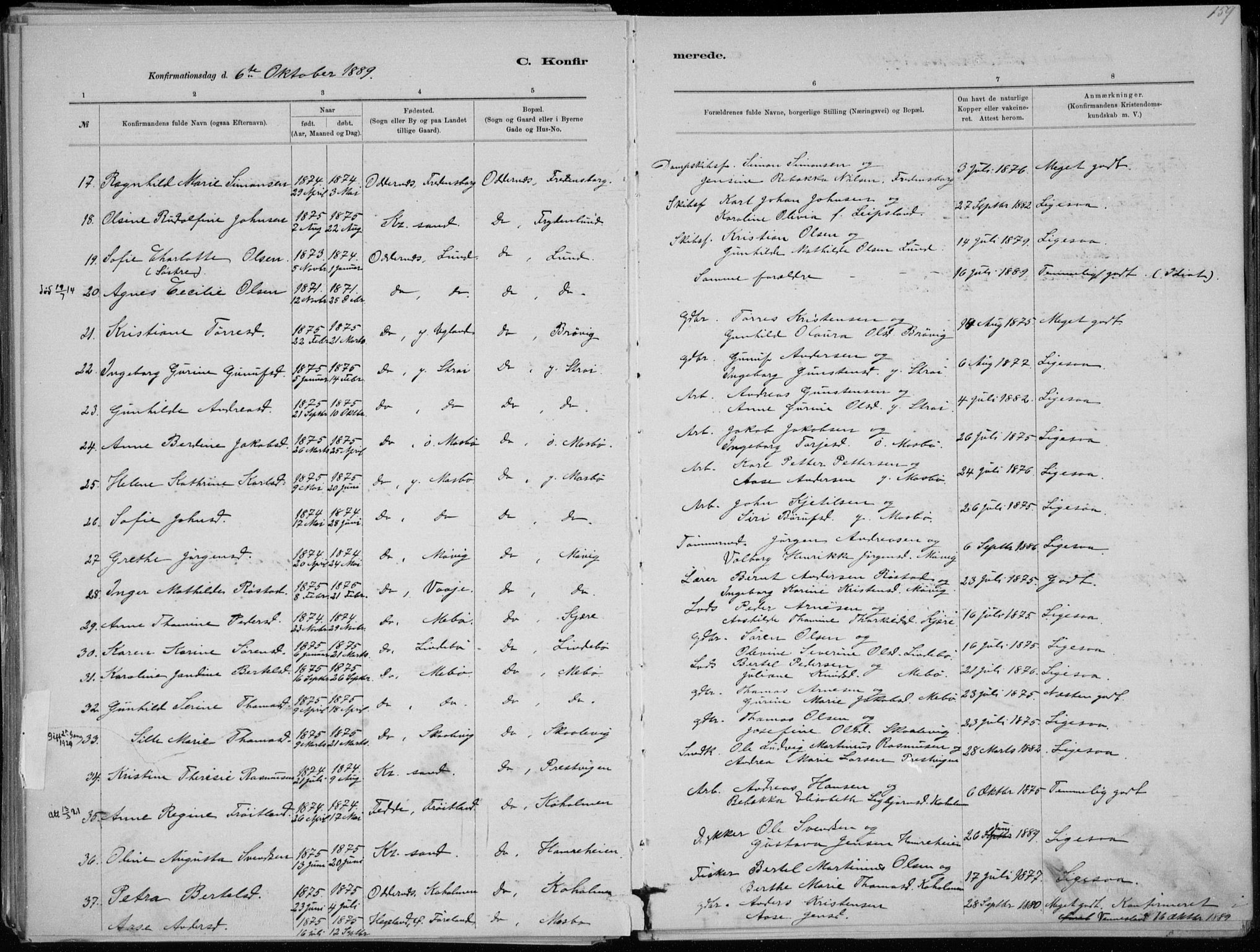 Oddernes sokneprestkontor, AV/SAK-1111-0033/F/Fa/Faa/L0009: Parish register (official) no. A 9, 1884-1896, p. 159