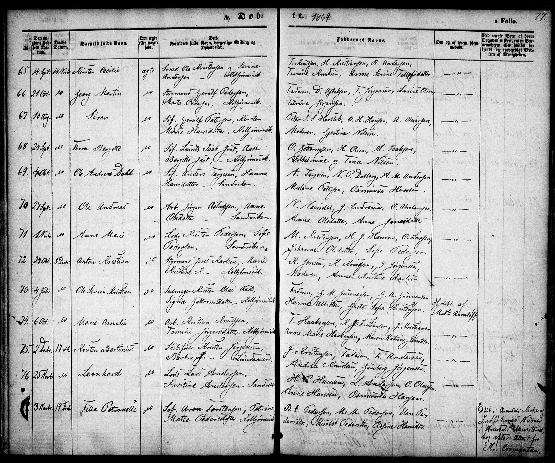 Hisøy sokneprestkontor, AV/SAK-1111-0020/F/Fa/L0001: Parish register (official) no. A 1, 1849-1871, p. 77