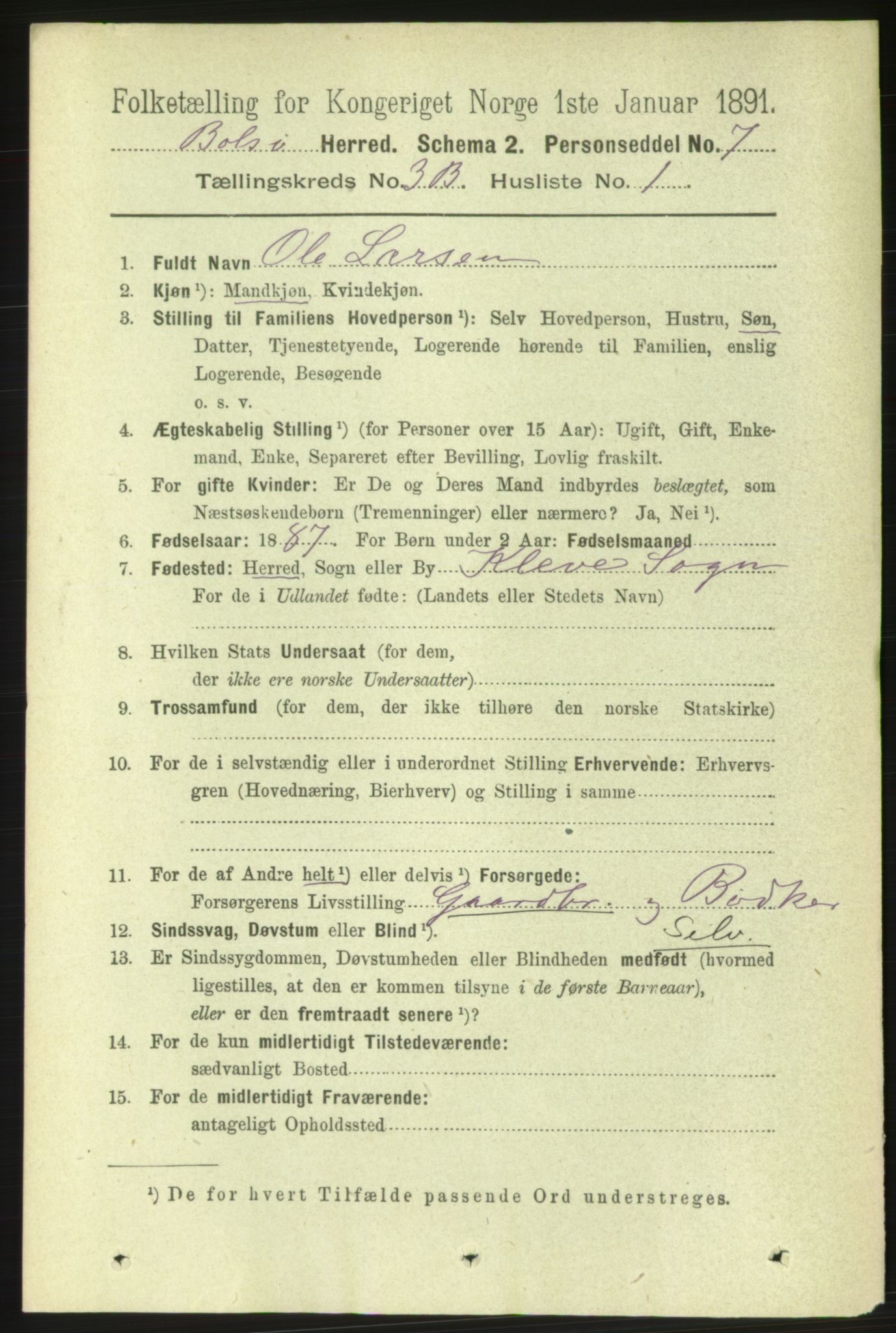 RA, 1891 census for 1544 Bolsøy, 1891, p. 2095