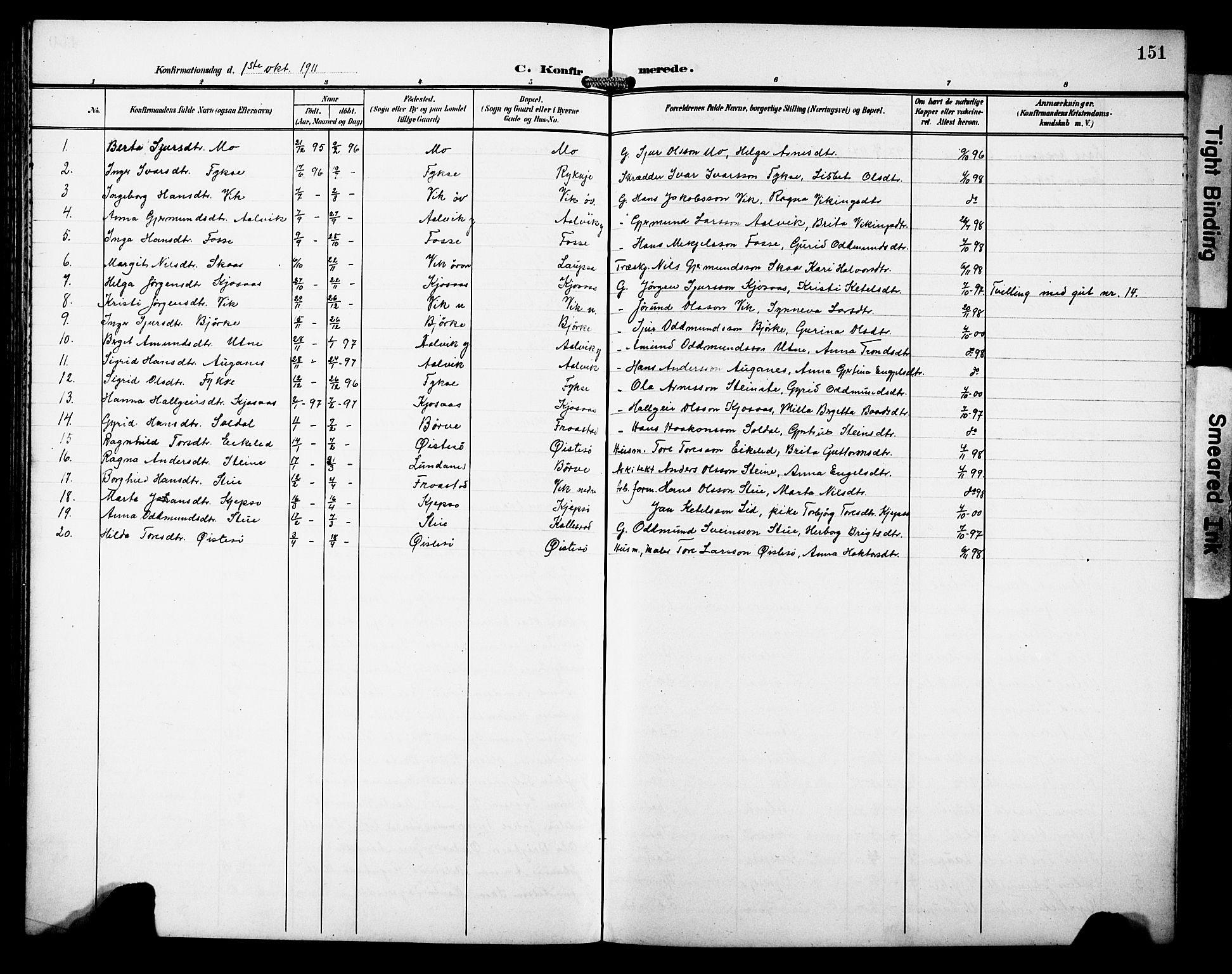 Kvam sokneprestembete, SAB/A-76201/H/Hab: Parish register (copy) no. C 4, 1906-1931, p. 151