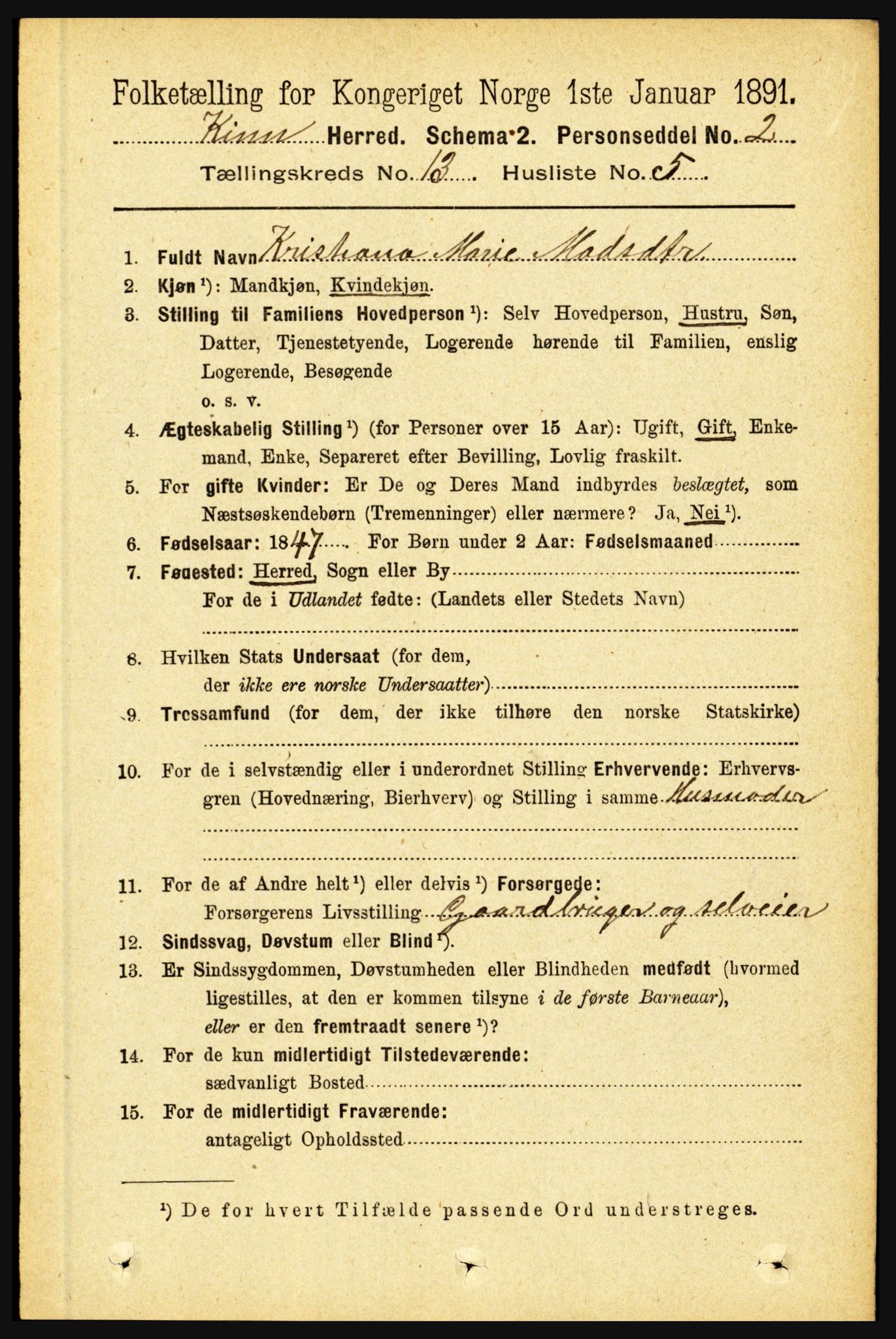 RA, 1891 census for 1437 Kinn, 1891, p. 5077