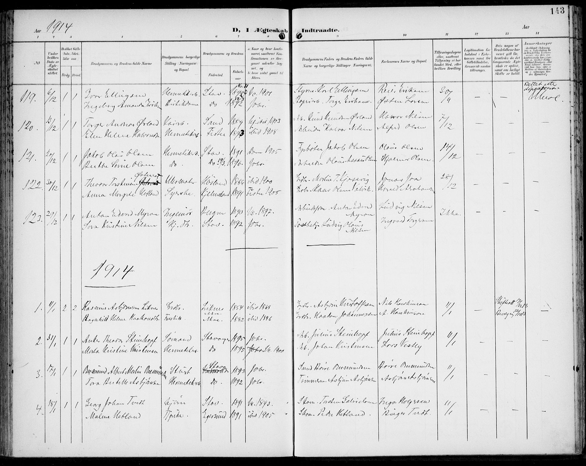 St. Johannes sokneprestkontor, SAST/A-101814/002/B/L0001: Parish register (official) no. A 8, 1899-1917, p. 143