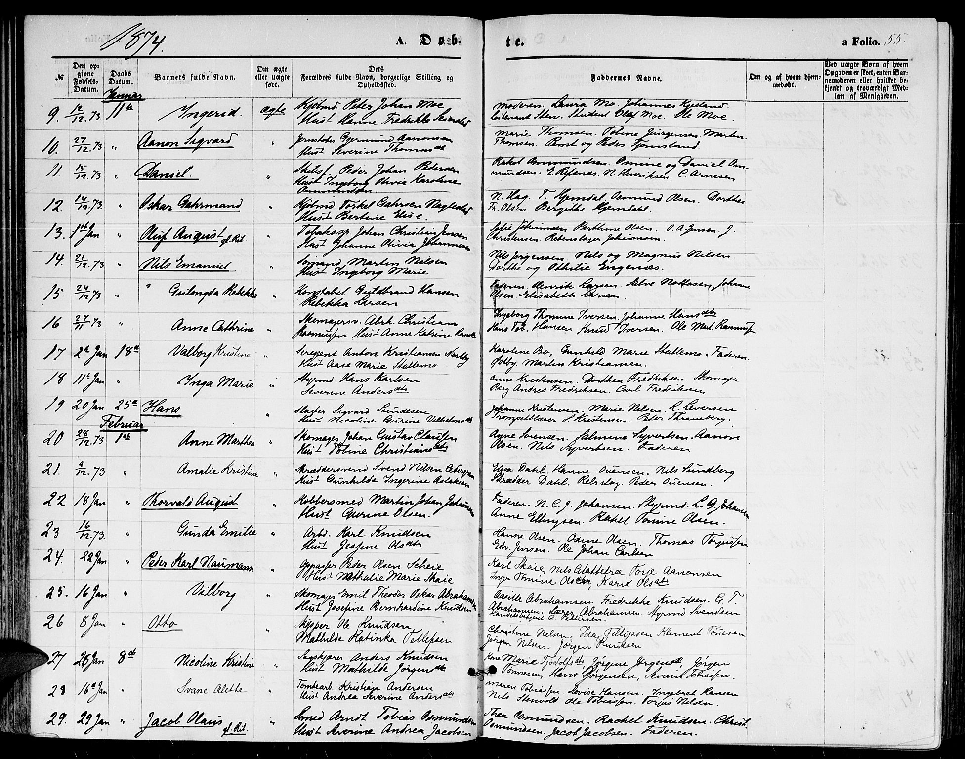 Kristiansand domprosti, AV/SAK-1112-0006/F/Fb/L0013: Parish register (copy) no. B 13, 1871-1880, p. 55