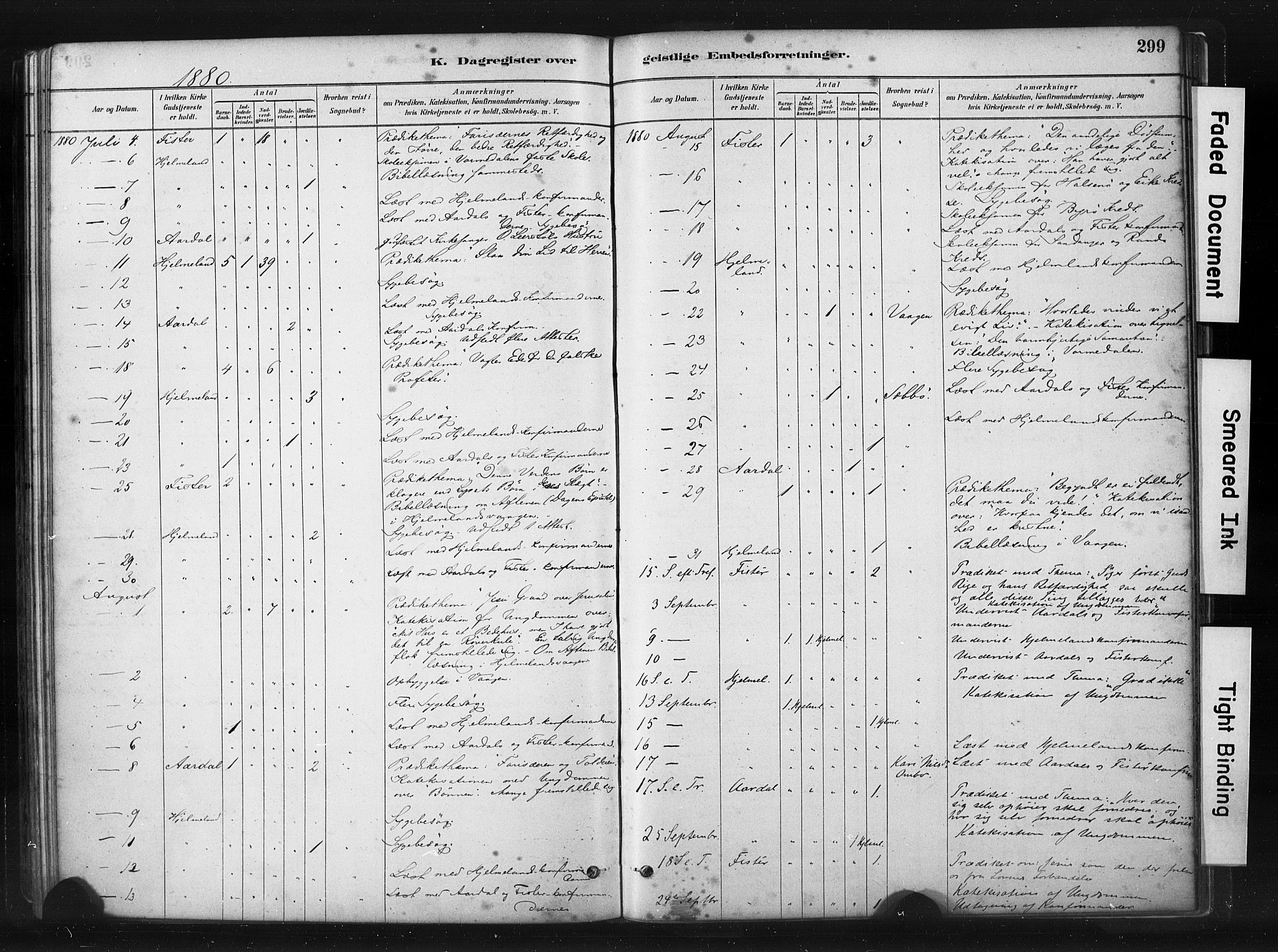 Hjelmeland sokneprestkontor, AV/SAST-A-101843/01/IV/L0014: Parish register (official) no. A 14, 1879-1900, p. 299