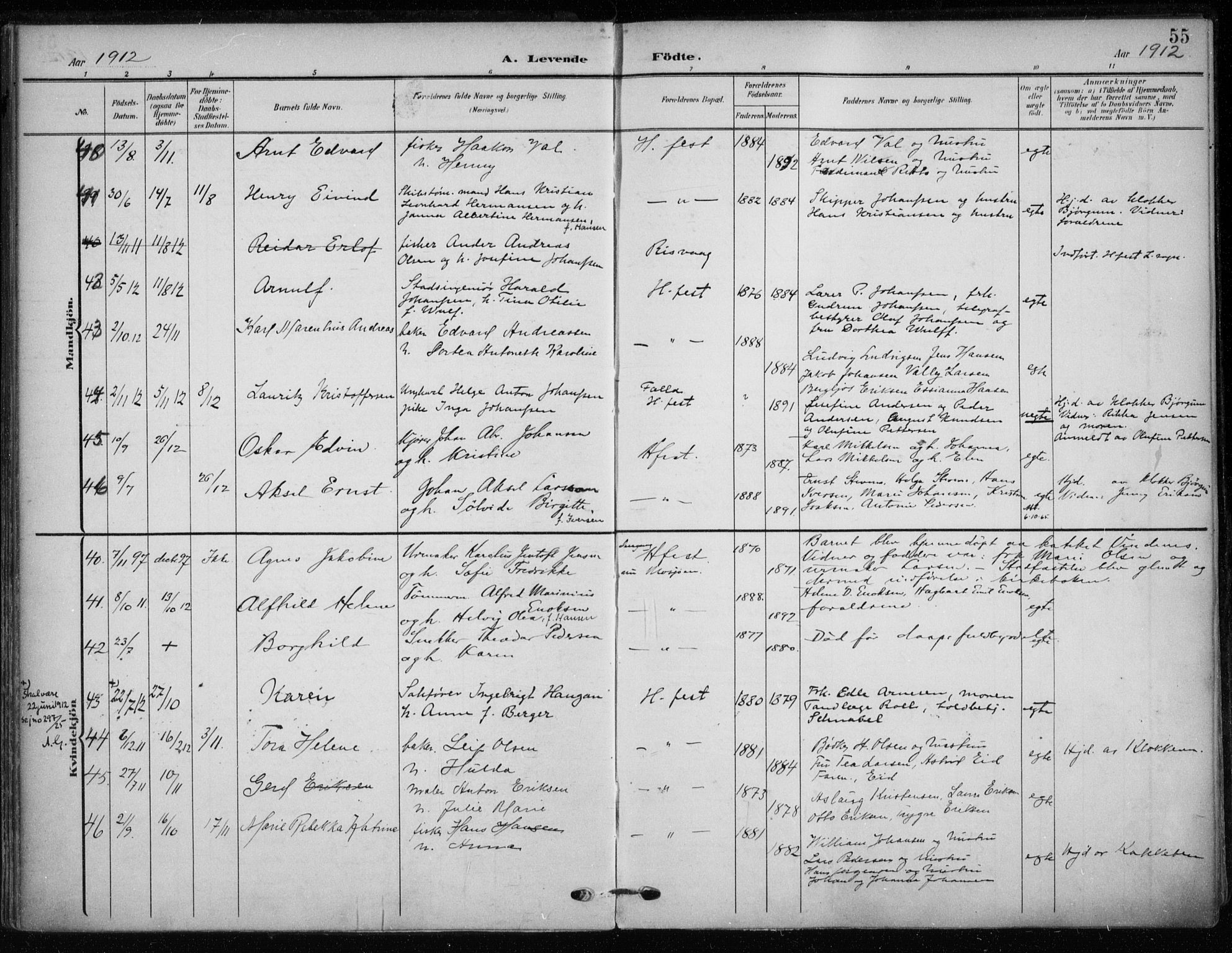 Hammerfest sokneprestkontor, SATØ/S-1347/H/Ha/L0014.kirke: Parish register (official) no. 14, 1906-1916, p. 55