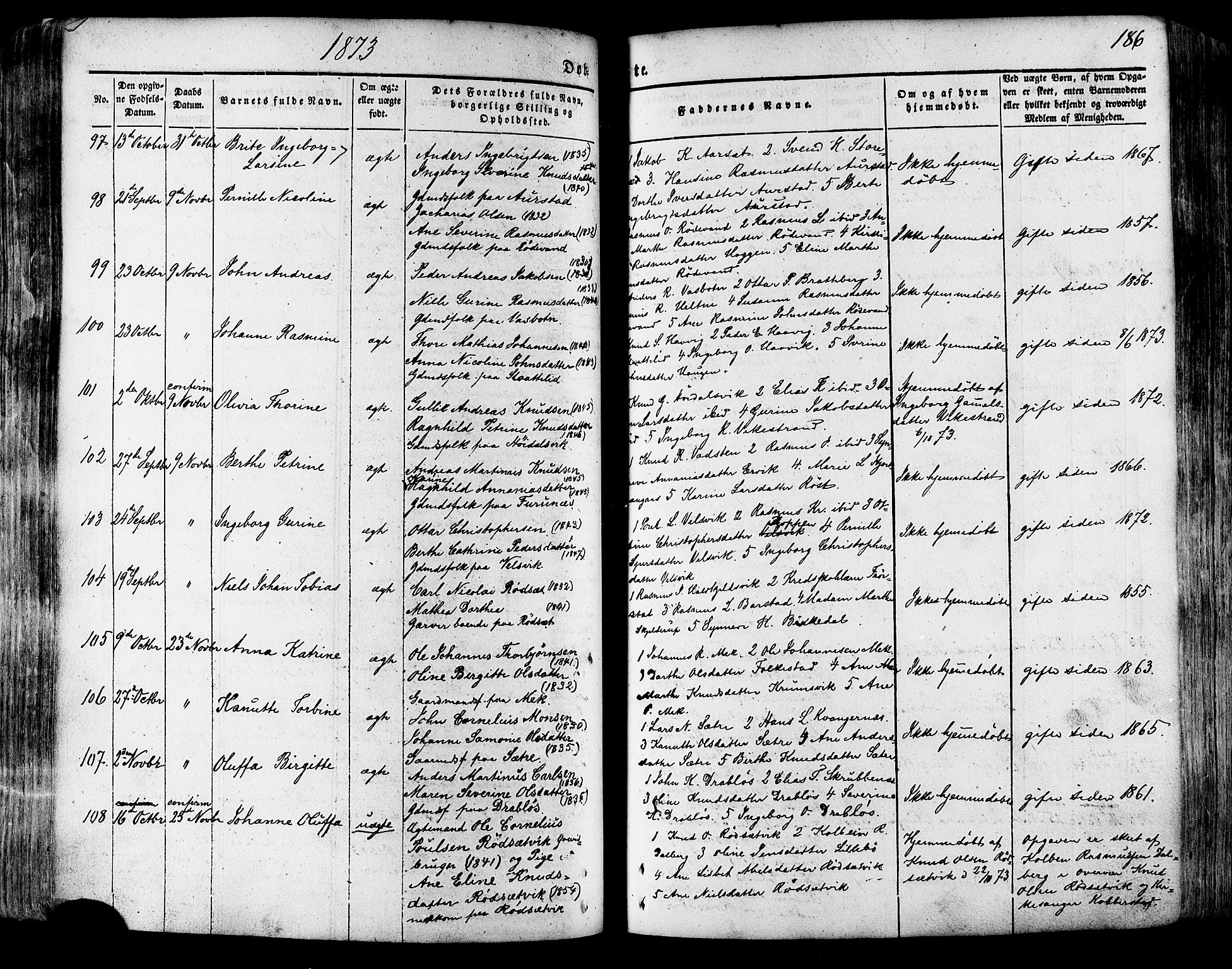 Ministerialprotokoller, klokkerbøker og fødselsregistre - Møre og Romsdal, SAT/A-1454/511/L0140: Parish register (official) no. 511A07, 1851-1878, p. 186